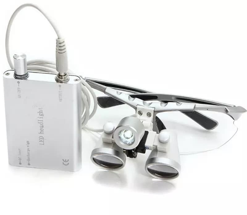 2.5X LED Illuminated Binocular Loupes Magnifier with Head Light Lamp - Professional Lab Equipment in Aluminum Case (Gray) - Perfect for Jewelry Making, Watch Repair & Dental Work