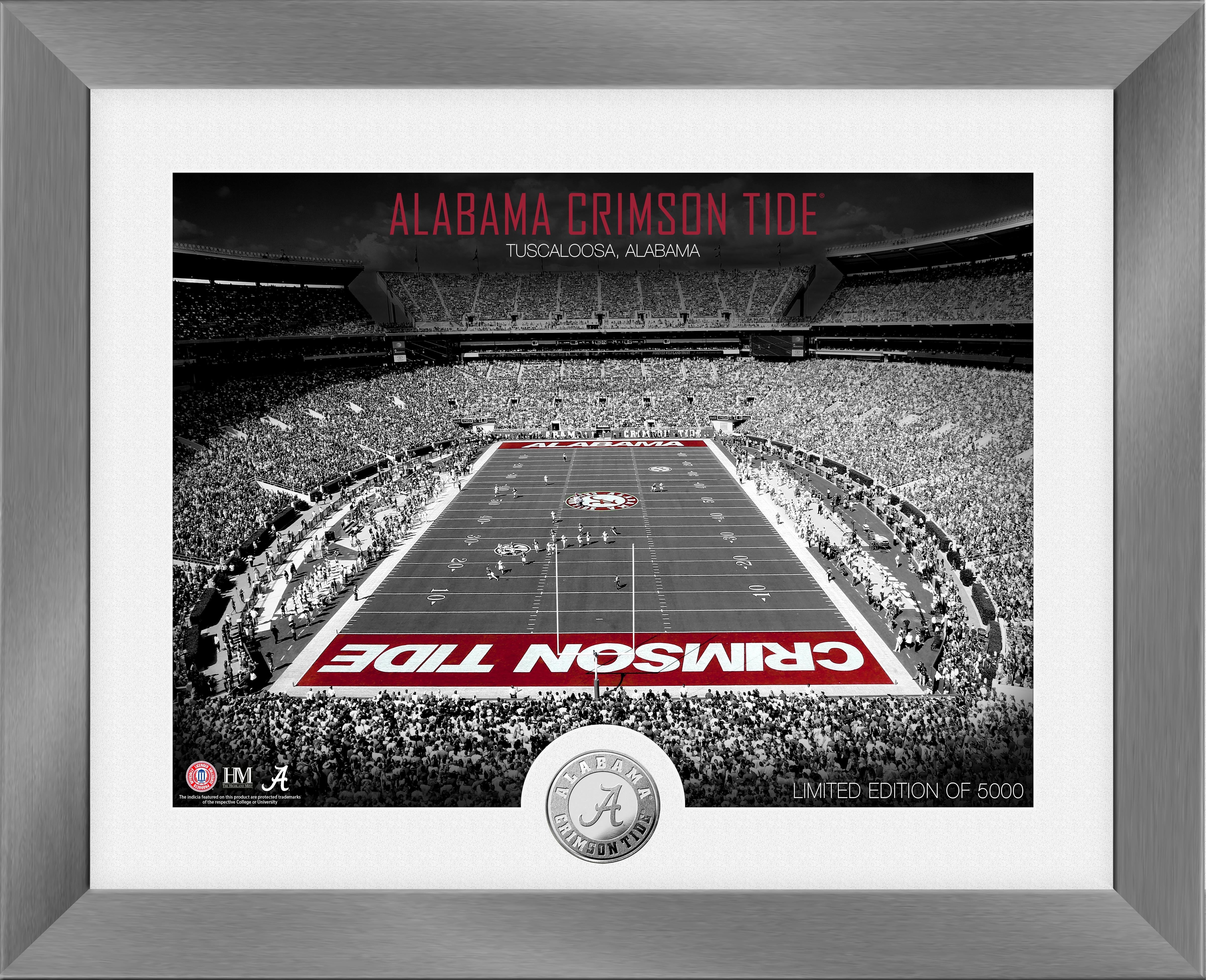 Alabama Crimson Tide Art Deco Stadium Silver Photo Mint - Vintage College Football Memorabilia for Fans & Collectors - Perfect for Game Room, Man Cave, or Sports Themed Decor