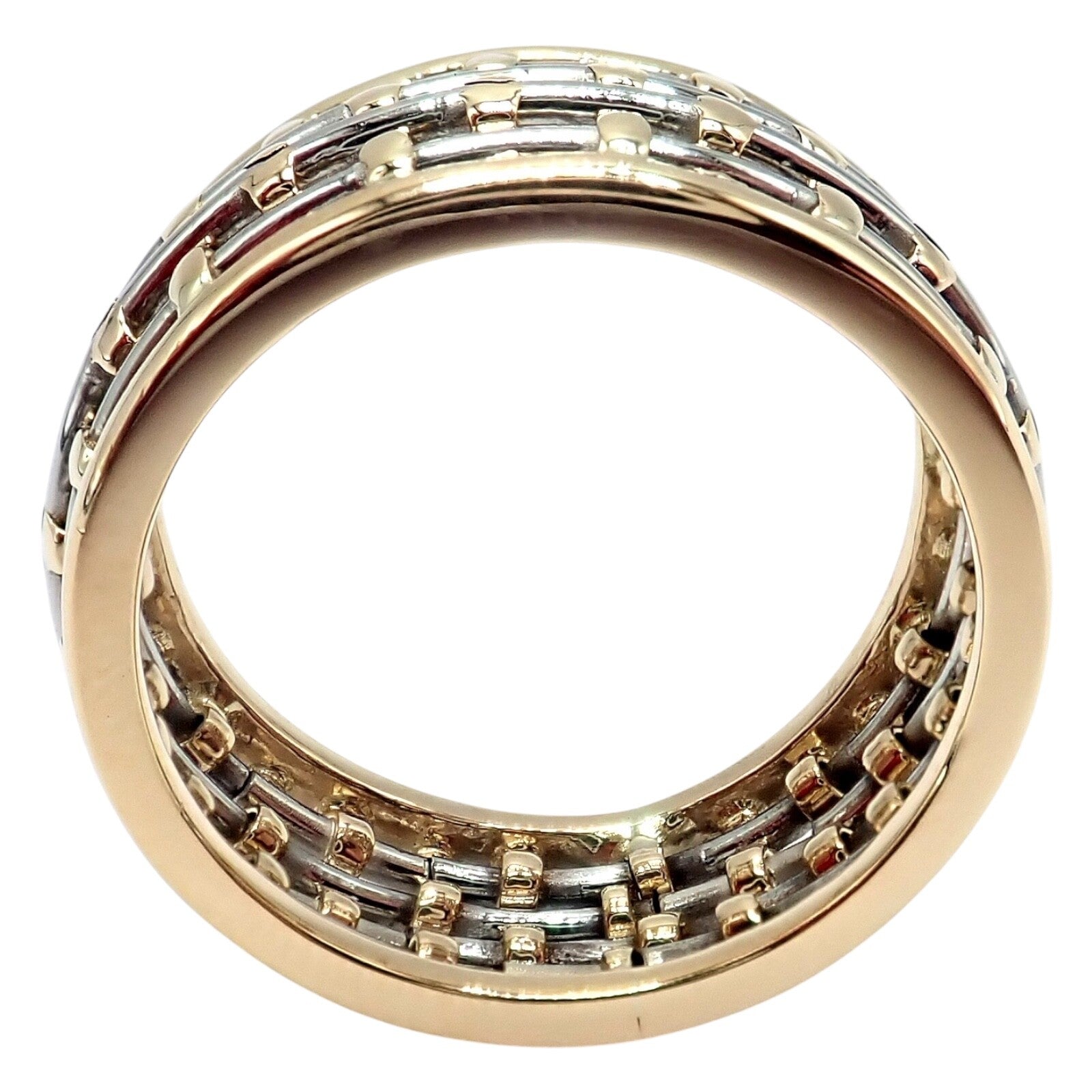 Authentic Cartier 18K Yellow Gold & Stainless Steel Basket Weave Ring and Earrings Set - Luxury Jewelry for Weddings, Anniversaries & Special Occasions