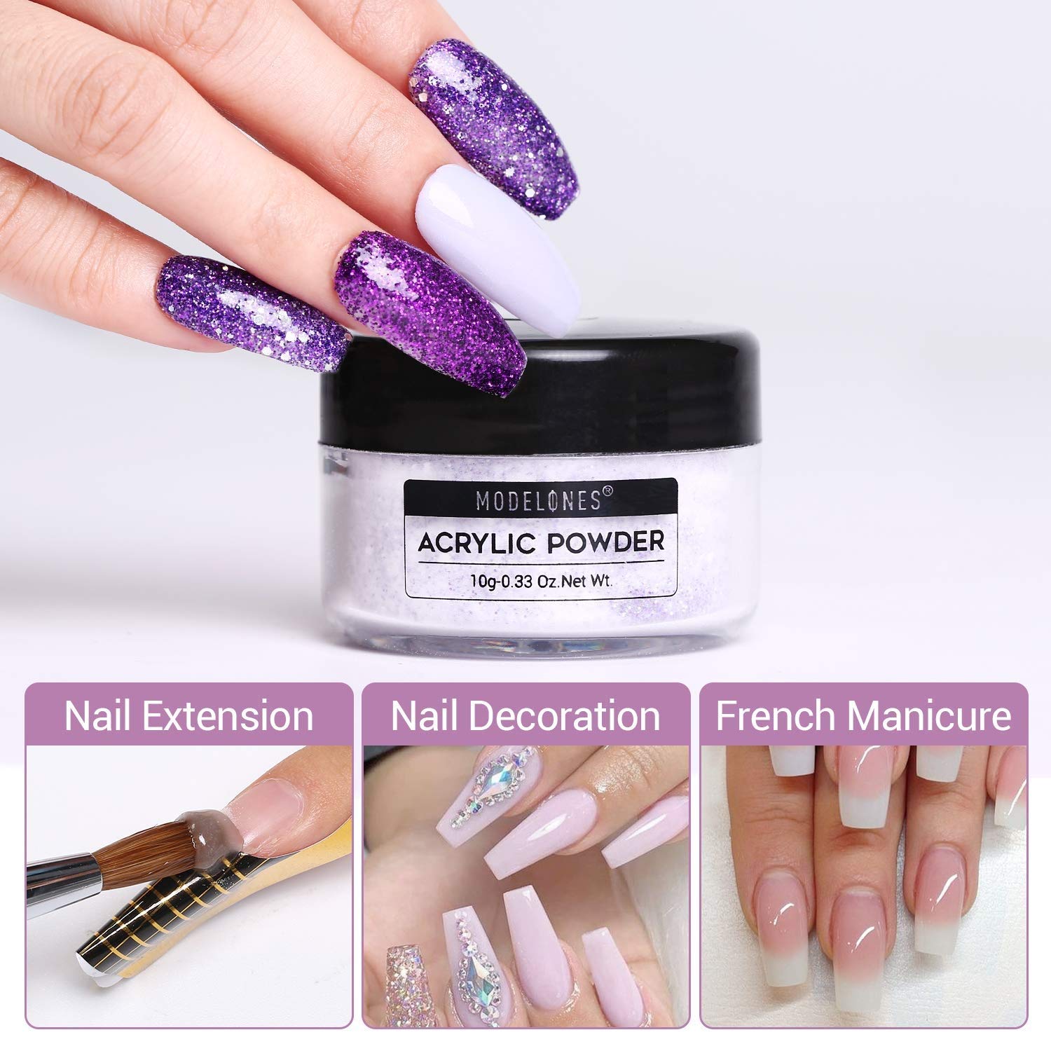 Modelones Acrylic Powder for Nails - 10g #11 French Manicure Kit with Nail Art System | Professional & Beginner Friendly Acrylic Nail Powder | Perfect for Salon, Home DIY & Nail Extensions