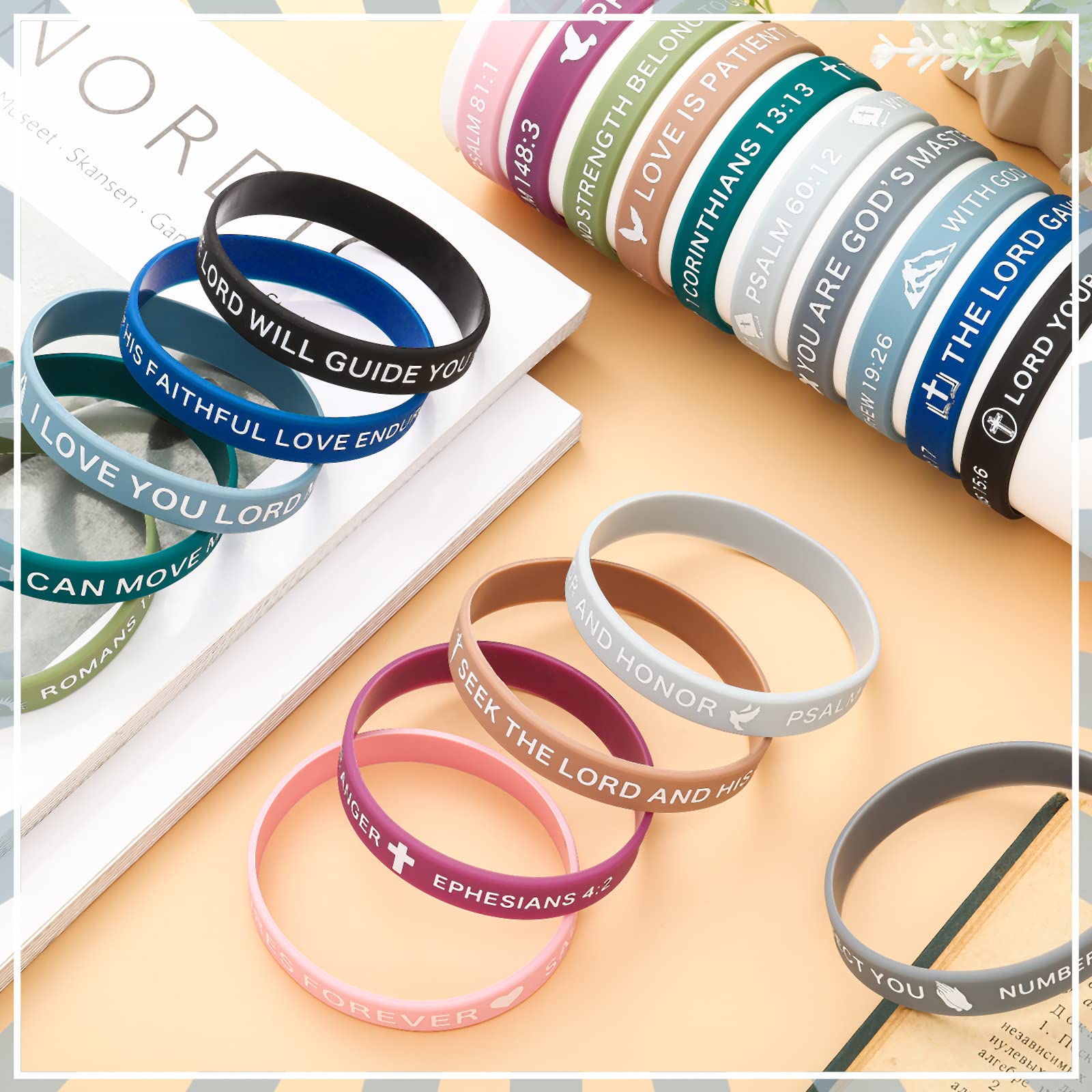 60 Pcs Religious Silicone Bracelets Bulk - Bible Verse Christian Wristbands, Motivational Rubber Bracelets with Jesus Quotes, Inspirational Gifts for Men & Women (Classic Colors) - Perfect for Church Events, Bible Study Groups & Faith-Based Fundraisers