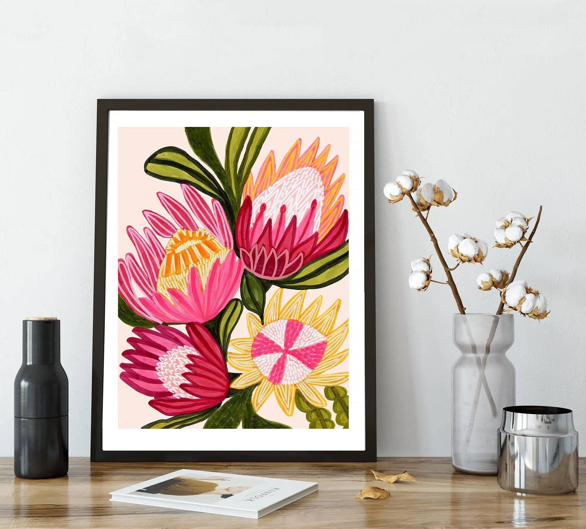 King Red Protea Flowers Wall Art Giclee Print - Premium Botanical Home Decor for Living Room, Bedroom & Office