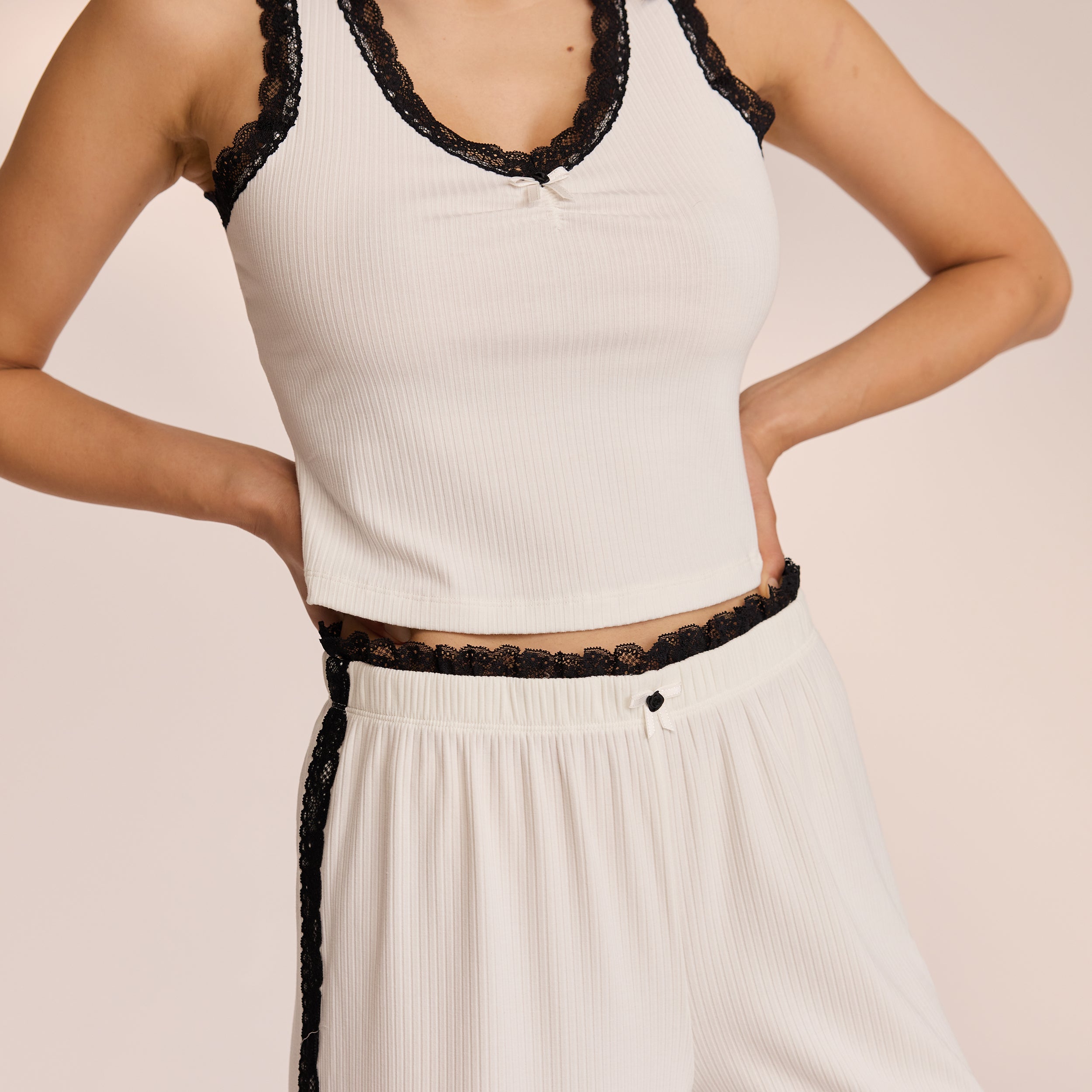 Lace Pajama Pants for Women - Soft Comfortable Sleepwear Lounge Shorts - Perfect for Sleep, Relaxing & Vacation - White