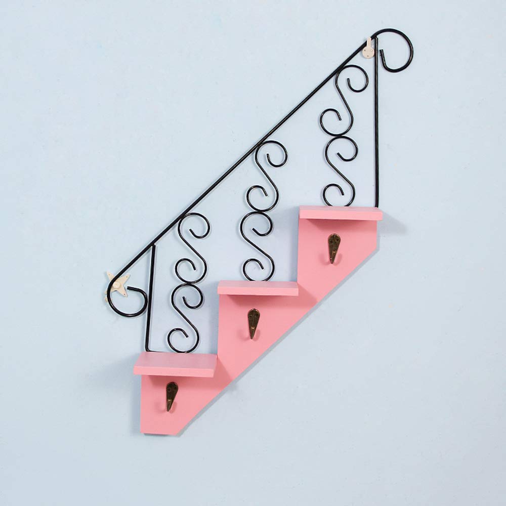 Vintage Wall Shelf with Hooks - Floating Stair Design Storage Shelves for Home Decor - Perfect for Living Room, Office, Bedroom, Bathroom & Kitchen Organization