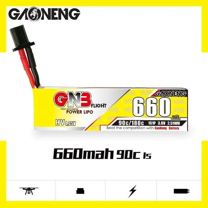 GNB GAONENG 660mAh 1S 3.8V High Voltage 90C LiPo Battery Pack of 4 - Perfect for FPV Drones, RC Cars, and Mini Quadcopters