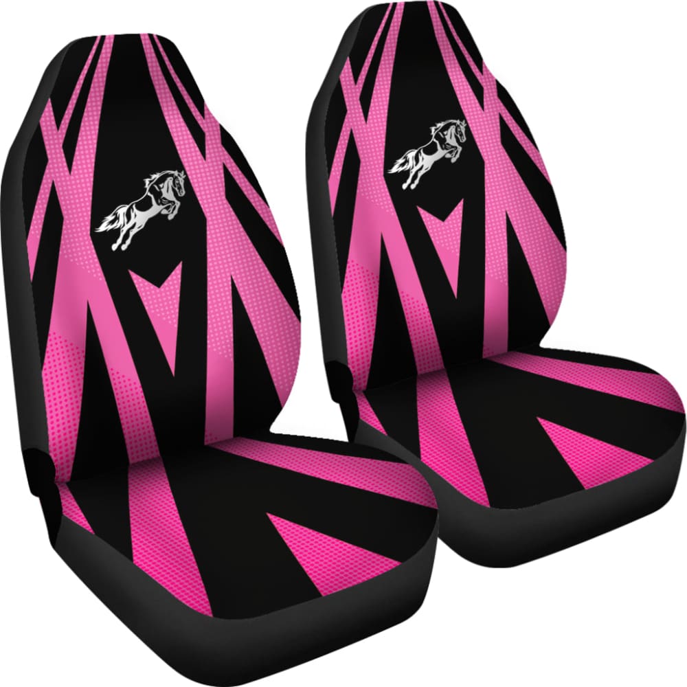Premium Black & Pink Mustang Horse Design Metallic Print Car Seat Covers - Custom Fit for Ford Mustang Models | Perfect for Car Enthusiasts & Gift Giving