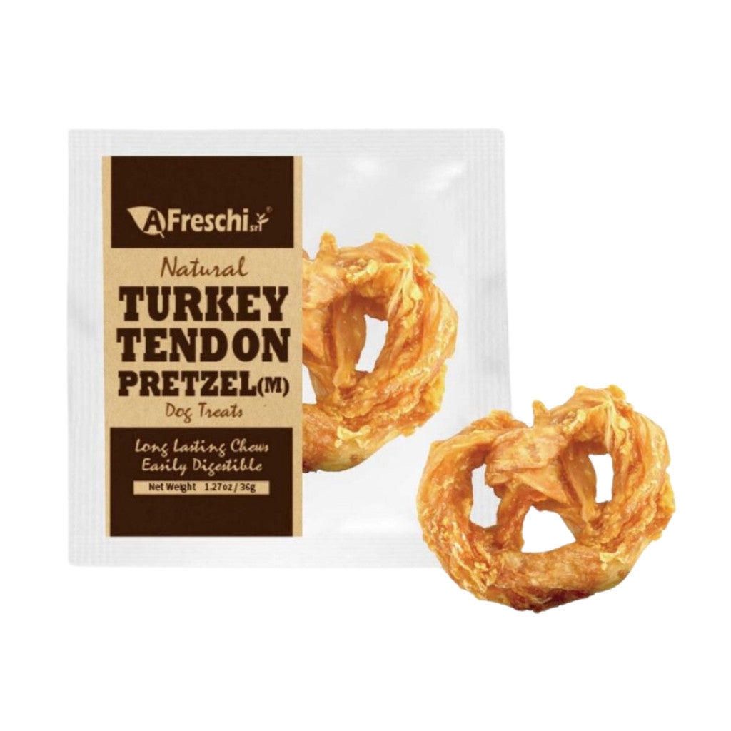 Afreschi Natural Turkey Tendon Dog Chews - Medium Size, High Protein Dog Treats for Dental Health - Great for Aggressive Chewers & Training Rewards - Perfect for Puppies & Adult Dogs