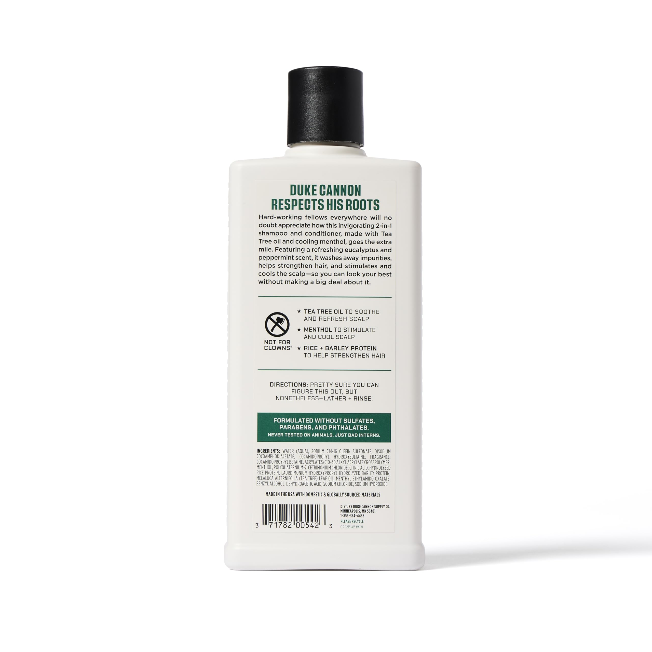 Duke Cannon Supply Co. 2-in-1 Hair Wash & Conditioner for Men - Tea Tree Oil Shampoo with Masculine Scent - Gentle Cleansing & Strengthening Formula (14 oz) - Perfect for Gym, Travel & Daily Hair Care