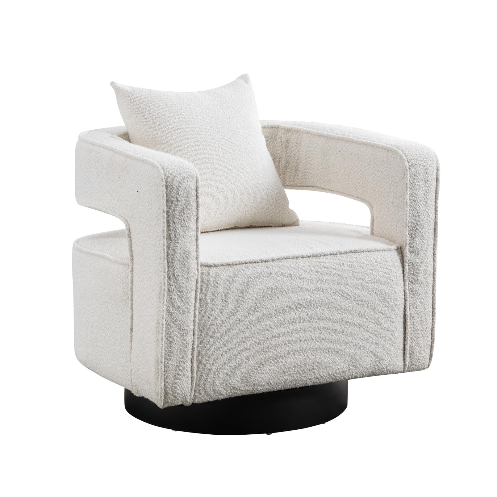 360° Swivel Barrel Chair - Modern Boucle Upholstered Accent Armchair with Hollow Backrest, 29