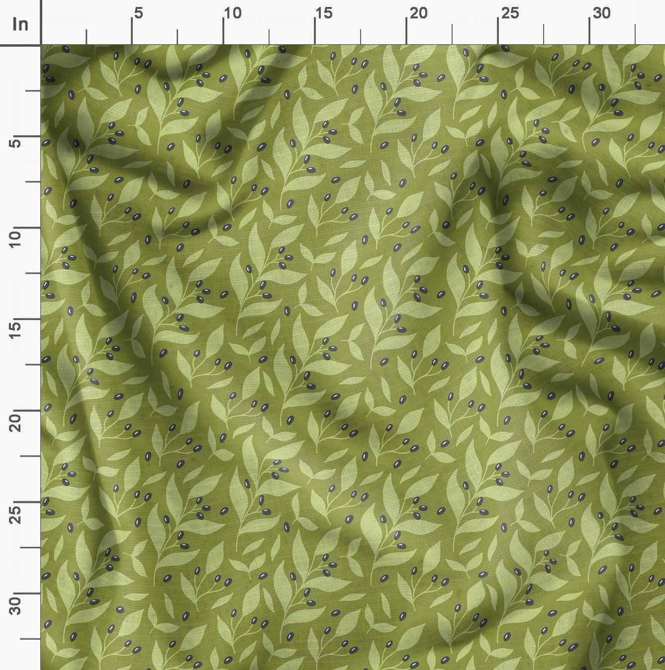 Soimoi Moss Georgette Green Fabric by The Yard - 42 Inch Wide Printed Fabric with Black Berries & Leaves Design - Bold Striking Patterns for Dresses, Scarves, Curtains & Home Decor