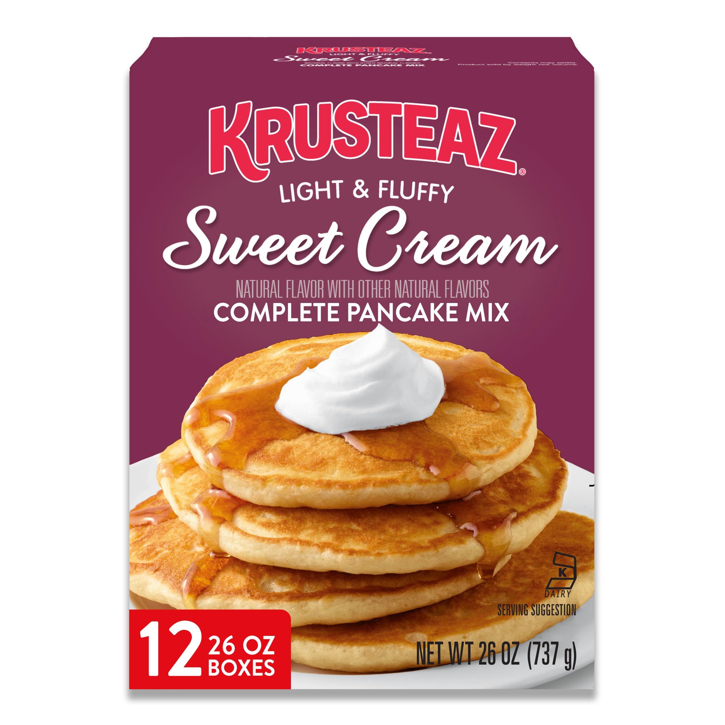 Krusteaz Sweet Cream Pancake and Waffle Mix - Light & Fluffy Buttermilk Pancake Mix - 26 oz Box (Pack of 12) - Perfect for Breakfast, Brunch, and Family Gatherings
