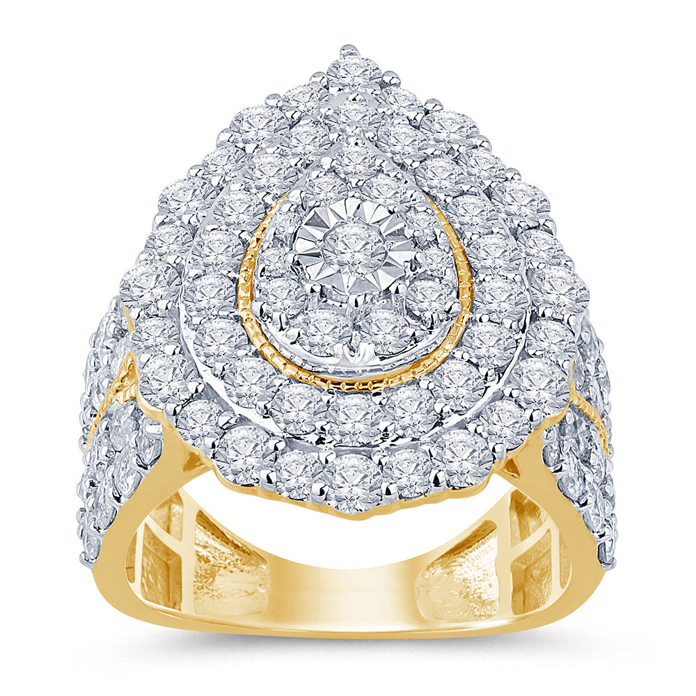 9ct Yellow Gold 3 Carat Diamond Cluster Ring with 48 Brilliant Cut Diamonds | Elegant Wedding Engagement Ring for Women | Perfect for Proposals, Anniversaries & Special Occasions