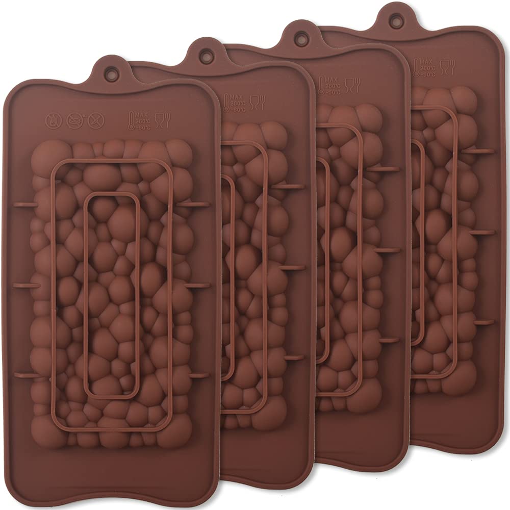 Premium Silicone Chocolate Bar Molds - 4 Pack Reusable Baking Molds for Homemade Protein Bars, Energy Bars & Candy - Perfect for DIY Treats, Gifts & Party Favors - BPA-Free & Easy Clean