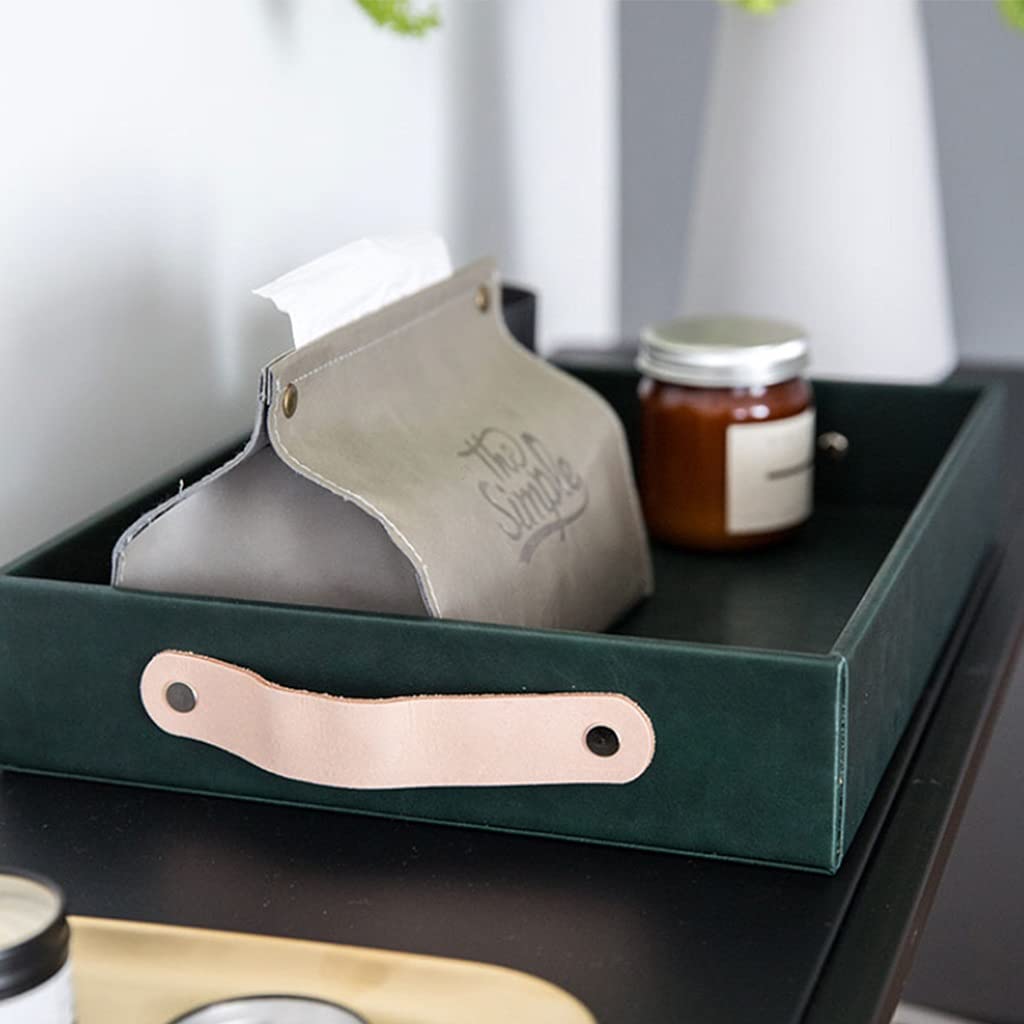 Premium PU Leather Desktop Organizer Tray - Stylish Vanity Tray for Jewelry, Perfume, Keys & Coins | Bathroom & Dresser Storage Solution | Perfect for Office, Bedroom & Bathroom Organization (Gray)