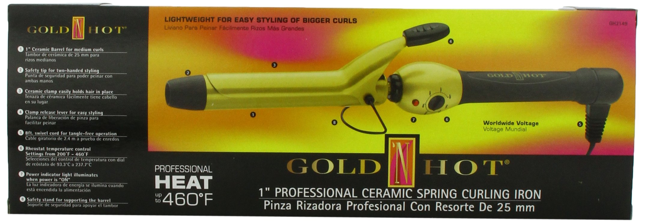 Gold 'N Hot Professional Ceramic Spring Curling Iron 1 Inch - Salon Quality Hair Curler for Long Lasting Waves & Curls - Perfect for Home Styling, Weddings & Special Occasions
