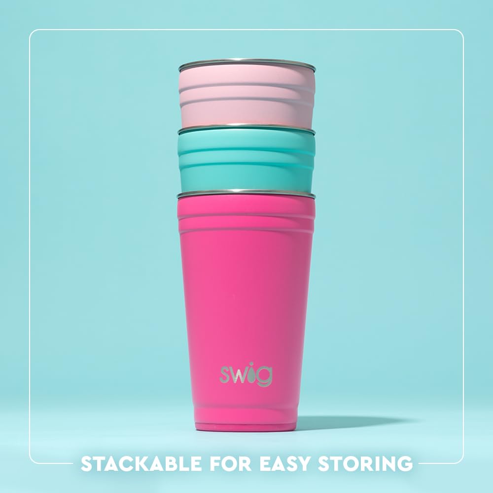 Swig Life 24oz Insulated Stainless Steel Travel Tumbler with EZ Slider Lid - Stackable, Cup Holder Friendly Reusable Coffee Mug for Office, Camping & Road Trips (Wild Thing Design)