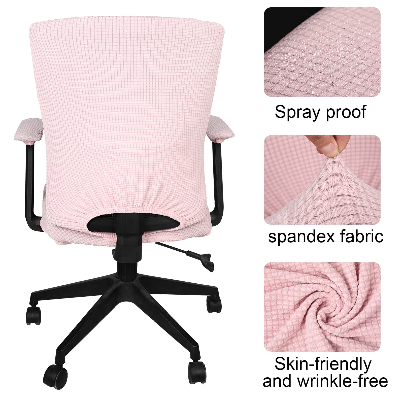Tallew 4-Piece Stretchable Office Chair Cover Set - Universal Computer Chair Protector with Seat, Armrest & Backrest Cushion - Pale Pink Polyester Slipcovers for Home & Office Workspace