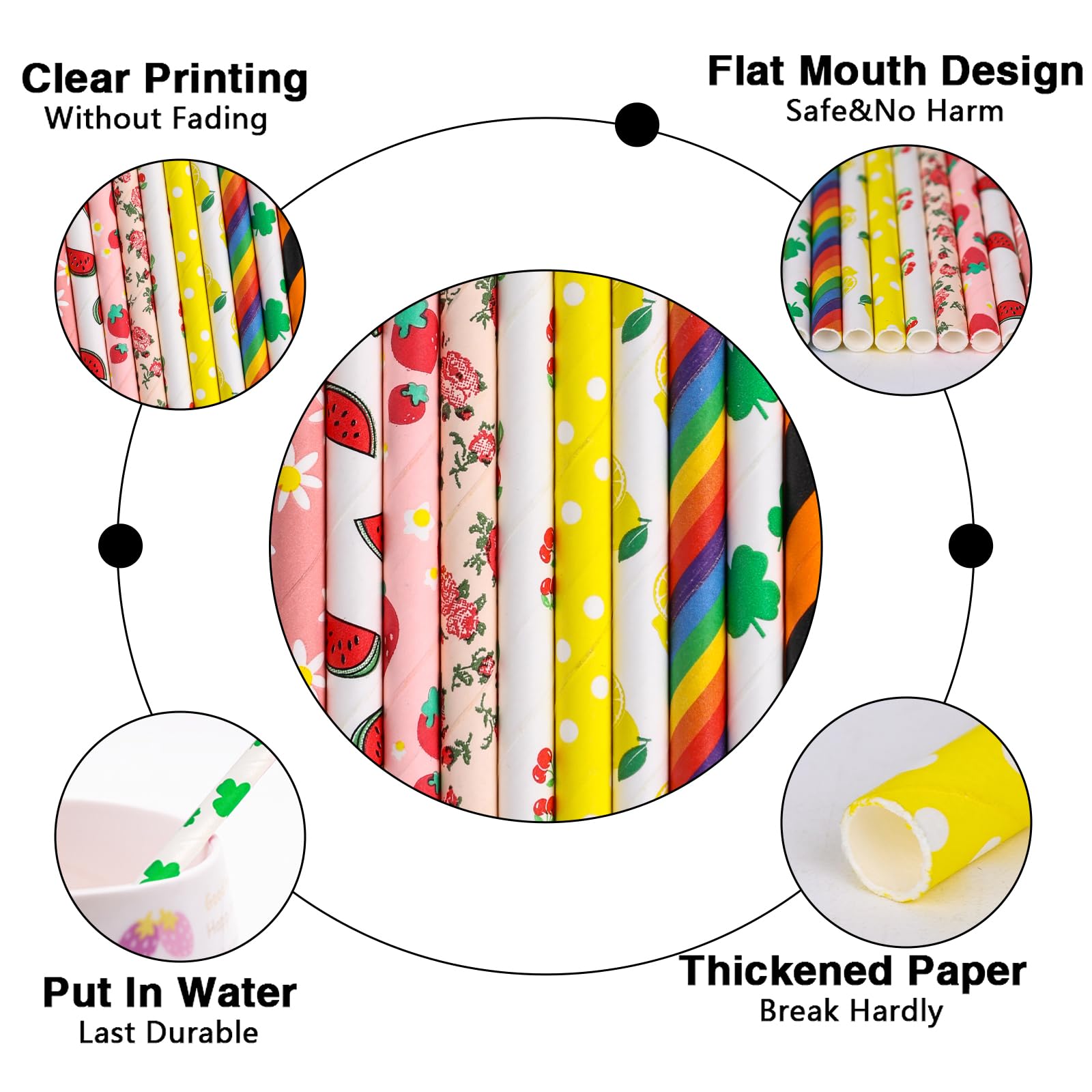 HAKACC Disposable Paper Straws - 100 Count Eco-Friendly Drinking Straws with 10 Fun Patterns for Parties, Birthdays, Weddings & Holidays | Perfect for DIY Decorations, Beverage Serving & Event Styling