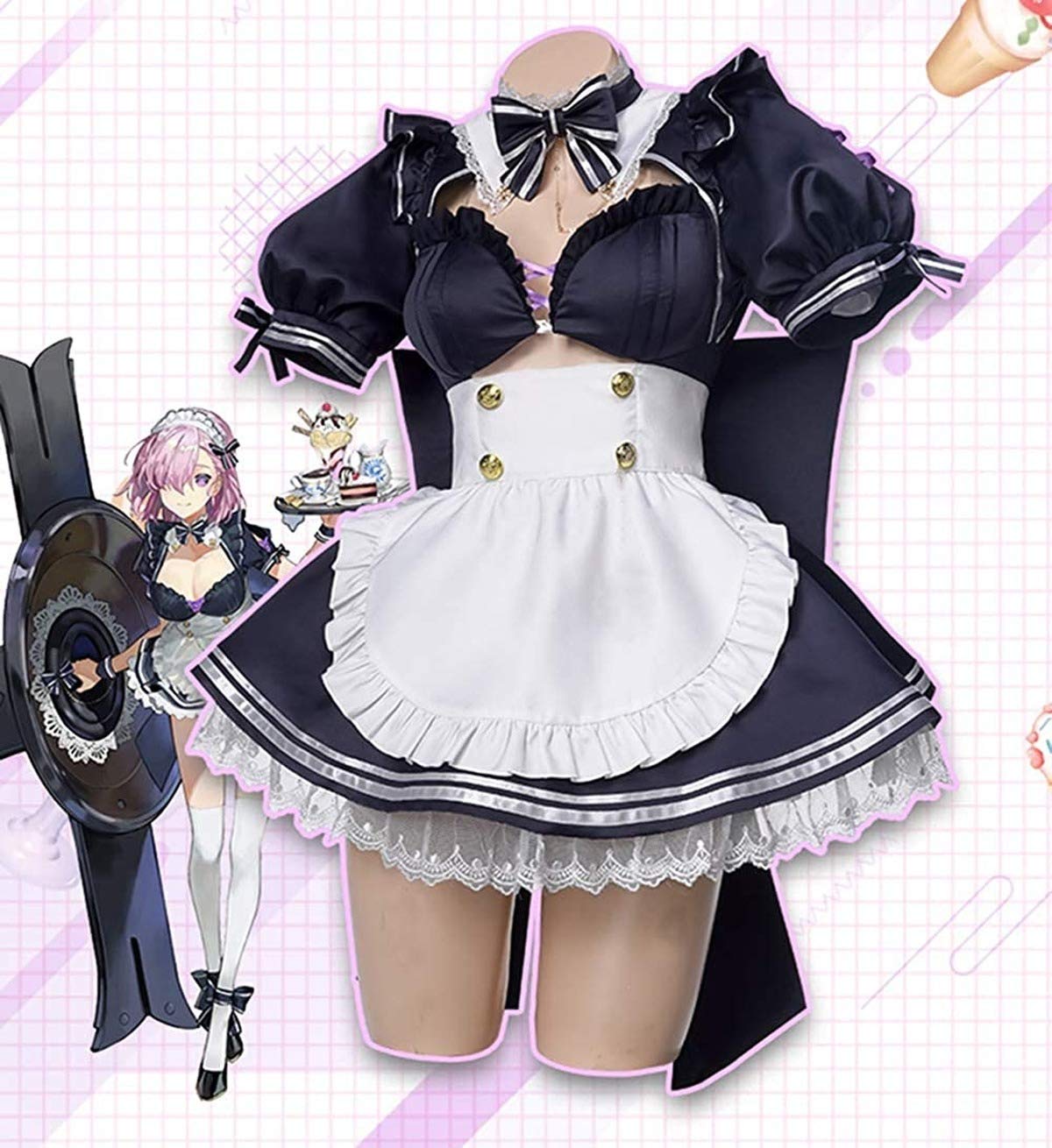 Fate Grand Order Mash Kyrielight Cosplay Costume - Anime Maid Dress Halloween Outfit Full Set for Women (Size M) | Perfect for Conventions, Cosplay Events & Halloween Parties