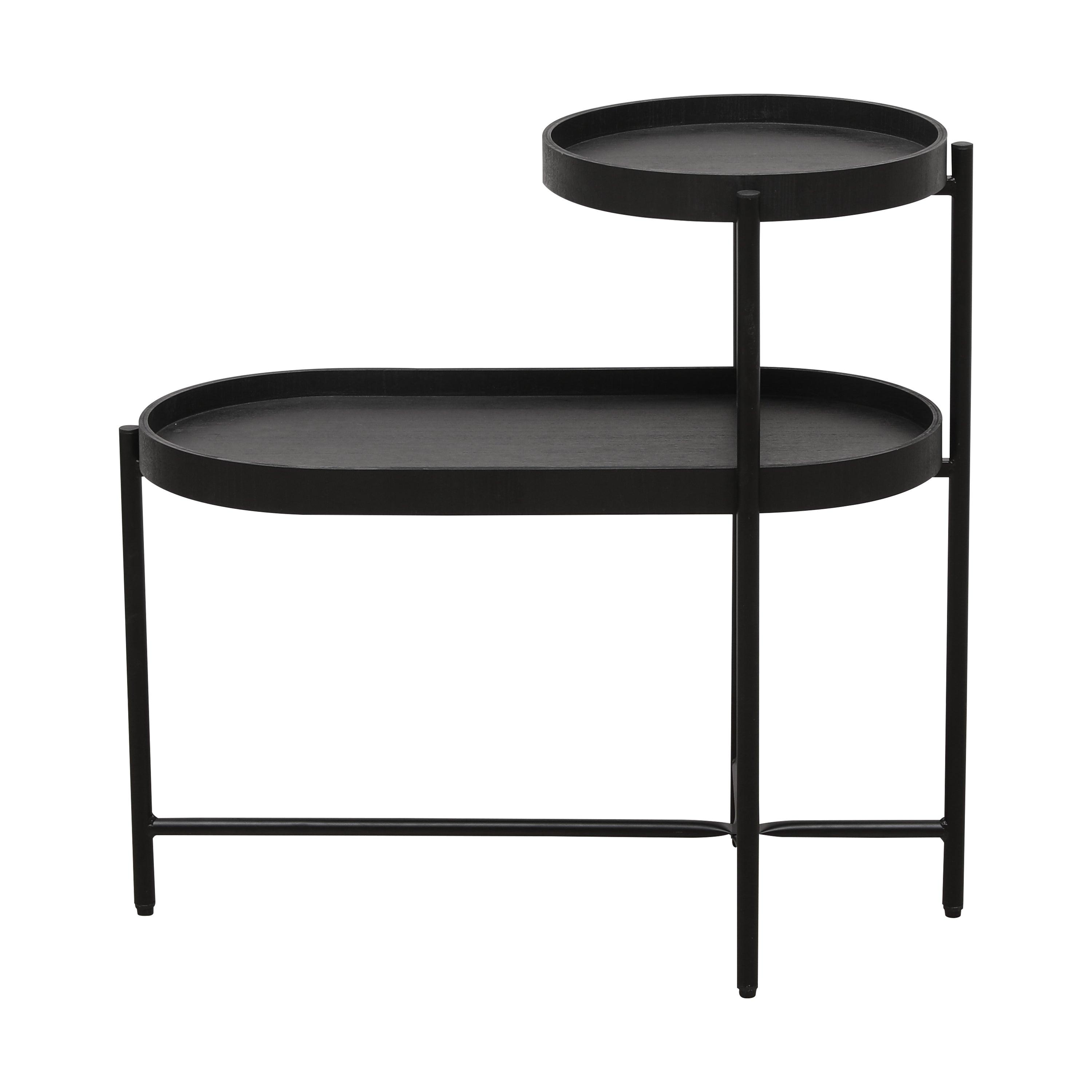 2-Tier Black Side Table with Storage - Metal Frame & Wooden End Table for Living Room | Sofa Table, Nightstand, Bedside Table for Small Spaces