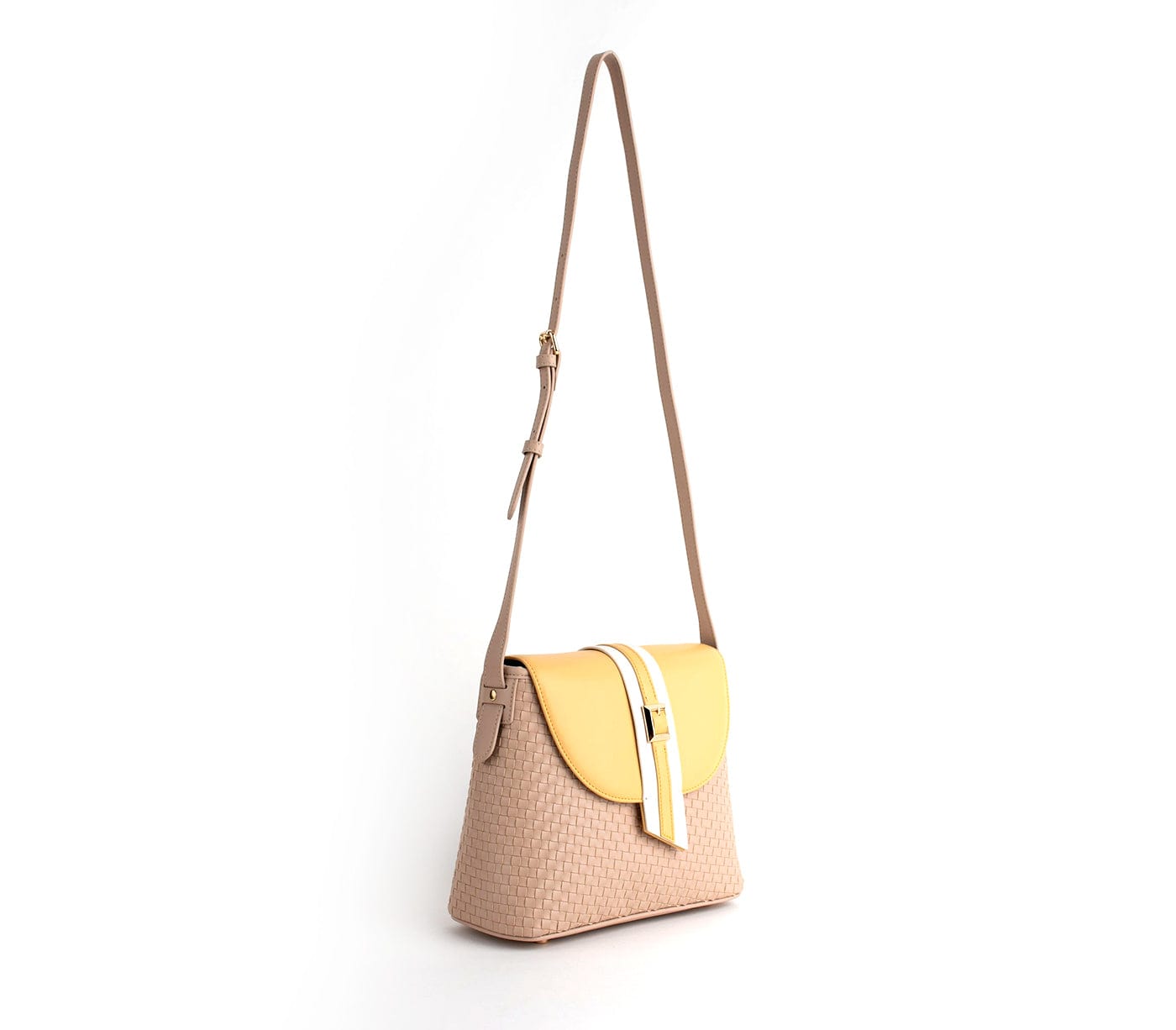 Kate Vegan Leather Basket Weave Crossbody Bag for Women | Nude Shoulder Purse | Fashionable & Eco-Friendly Handbag for Daily Use, Work & Travel
