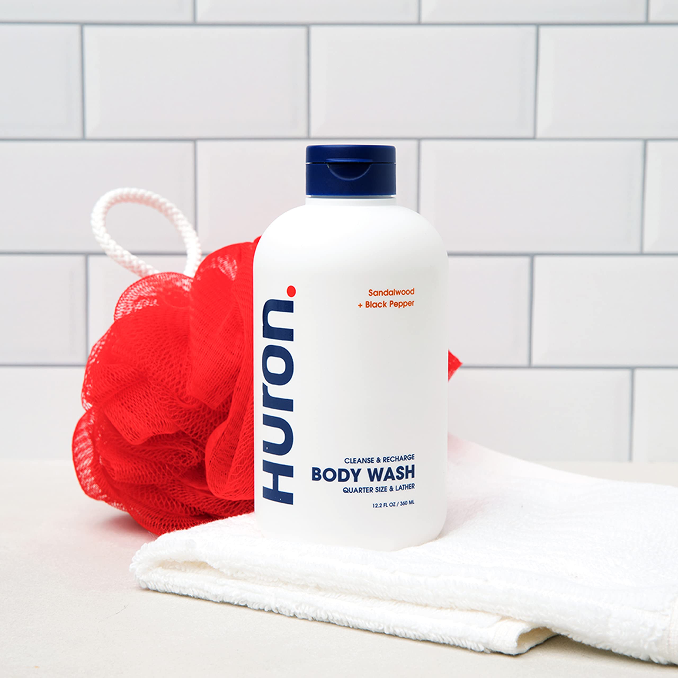 Huron Men’s Moisturizing Body Wash - Sandalwood, Black Pepper & Cedarwood Scent - Coconut Oil, Vitamin E & Witch Hazel - Vegan & Cruelty-Free - 12.2 fl oz (2 Pack) - Perfect for Shower & Gym Use