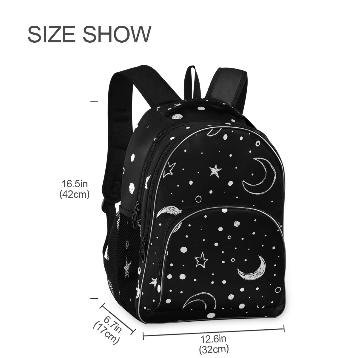 ALAZA Doodle Night Sky Moon Stars Backpack - Cute School Bag for Teens & Kids, Lightweight Daypack for Elementary Students, Durable Book Bag for Travel & Daily Use - Perfect for School, College, Hiking & Outdoor Activities