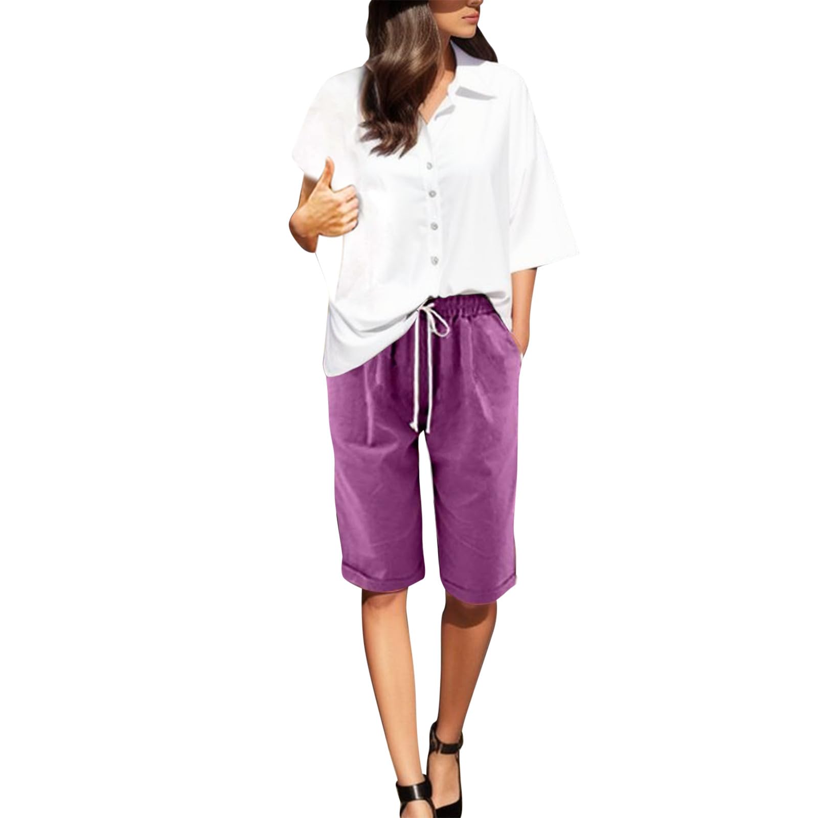 Women's Bermuda Shorts Plus Size 2024 - Elastic Waist & Drawstring for Casual Wear