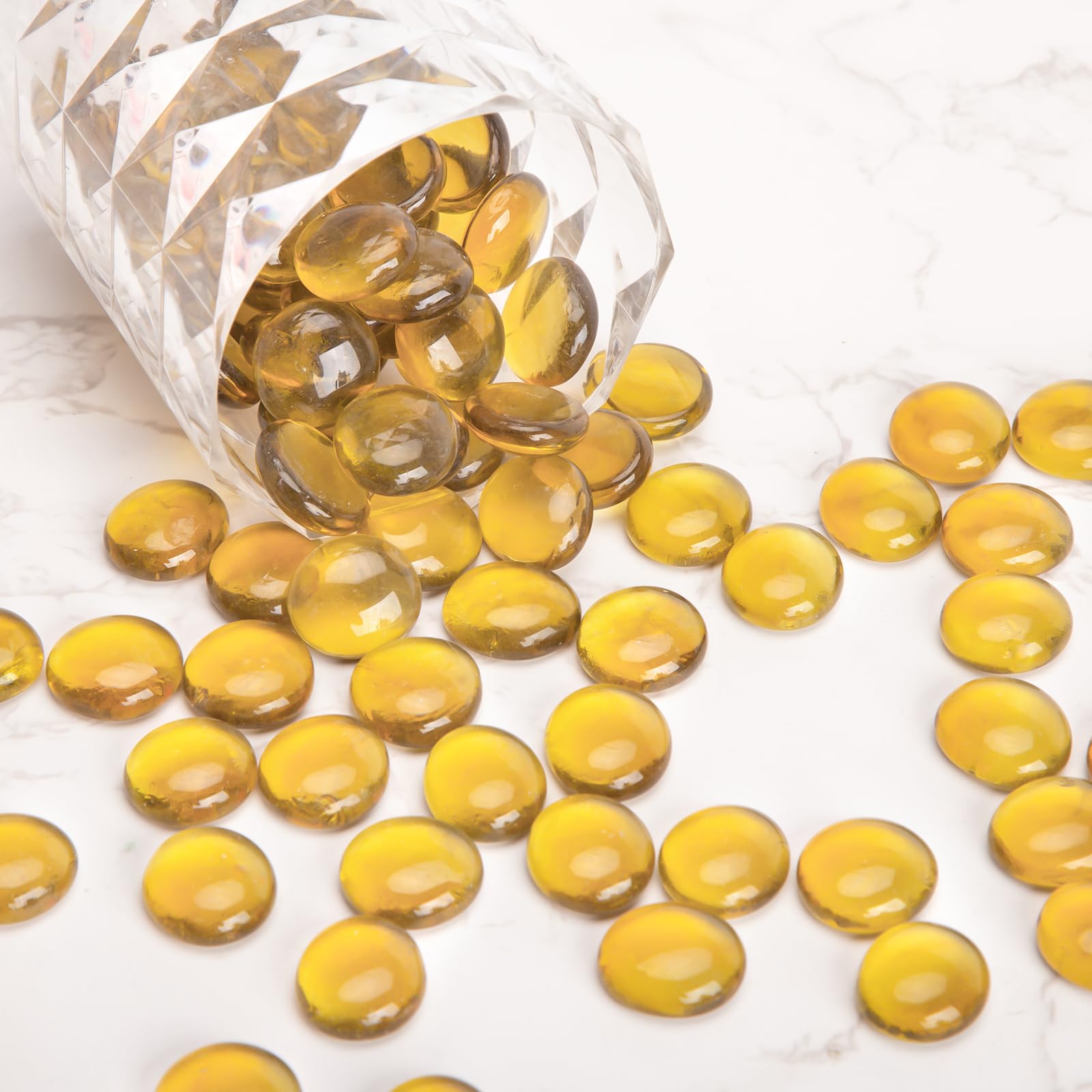 DomeStar 2LB Yellow Flat Glass Marbles - Decorative Vase Fillers, Aquarium Pebbles for Fish Tanks, DIY Craft Supplies, Table Scatter Decor - Perfect for Home Decor, Wedding Centerpieces & Terrarium Design