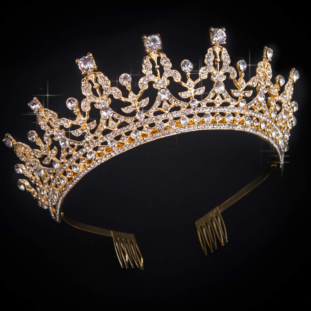 Elegant Gold Tiara Crown for Women & Girls - Crystal Queen Headband for Brides, Bridesmaids, Prom, Halloween Costume & Cosplay - Perfect Birthday, Christmas Gift & Party Accessory (Dark Gold) | Wedding, Pageant, Photo Shoot, Festival & Special Occasions