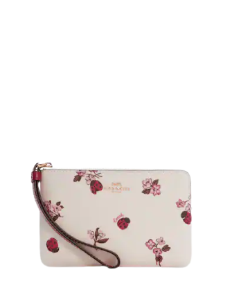 Coach Corner Zip Wristlet with Ladybug Floral Print - Stylish Crossbody Wallet for Women, Perfect for Everyday Use, Travel & Shopping
