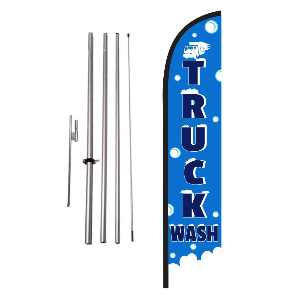 Premium Truck Wash Advertising Feather Banner Swooper Flag with Pole Kit & Ground Stake - Perfect for Car Washes, Gas Stations & Auto Dealerships