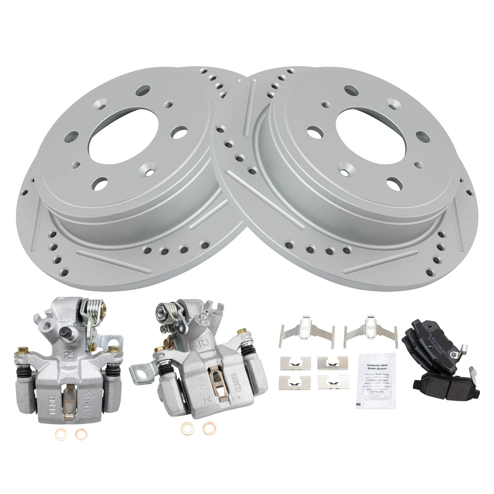 TRQ Premium G-Coated Rear Performance Brake Pad & Rotor Kit - Semi-Metallic Brake Caliper Pads & Rotors Set - Compatible with 1994-2001 Acura Integra - Perfect for Street Performance & Daily Driving