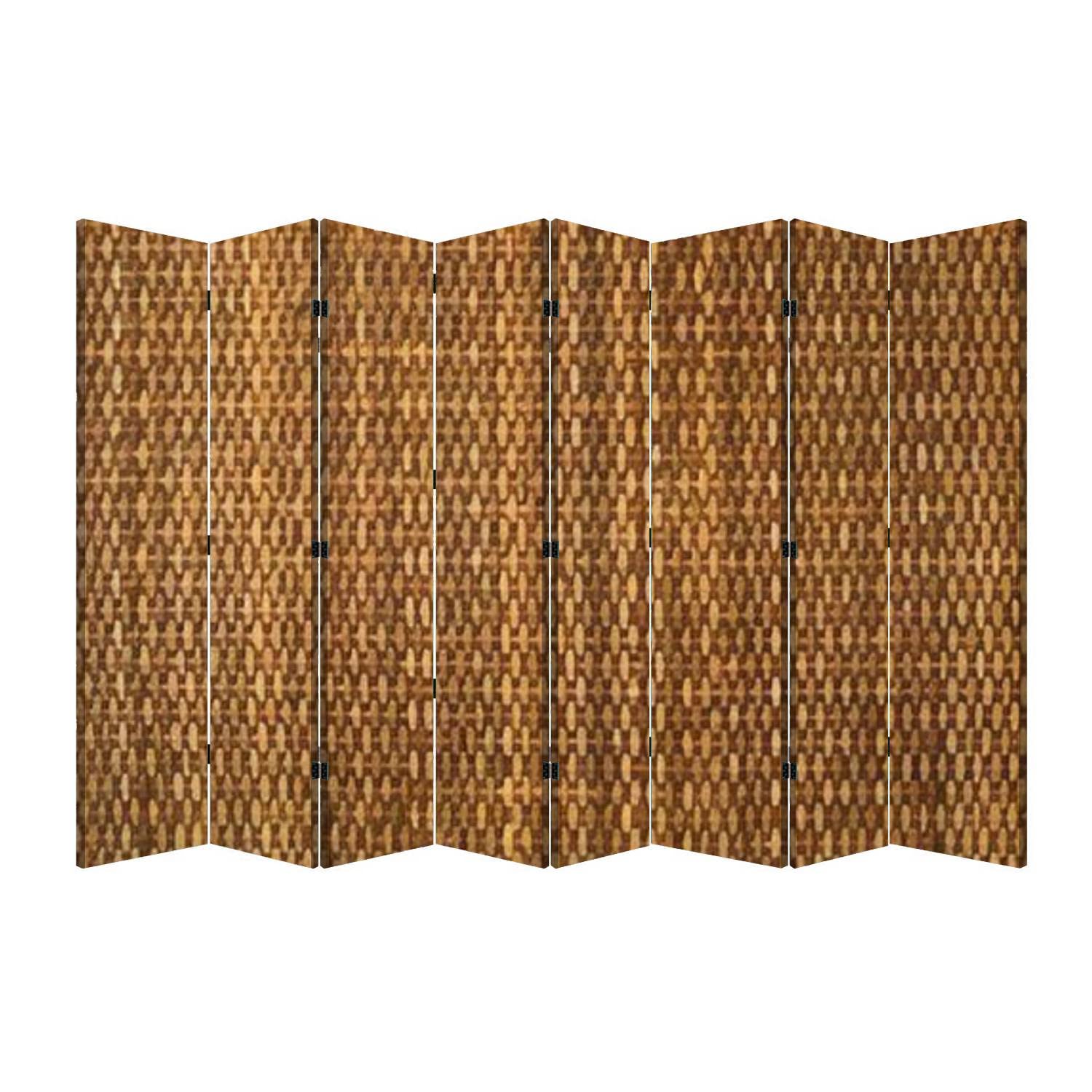 Freestanding 8-Panel Rattan Room Divider - Foldable Privacy Screen with Natural Brown Weave or Yellow Wooden Canvas | Perfect for Home Office, Bedroom Partition & Living Room Space Divider
