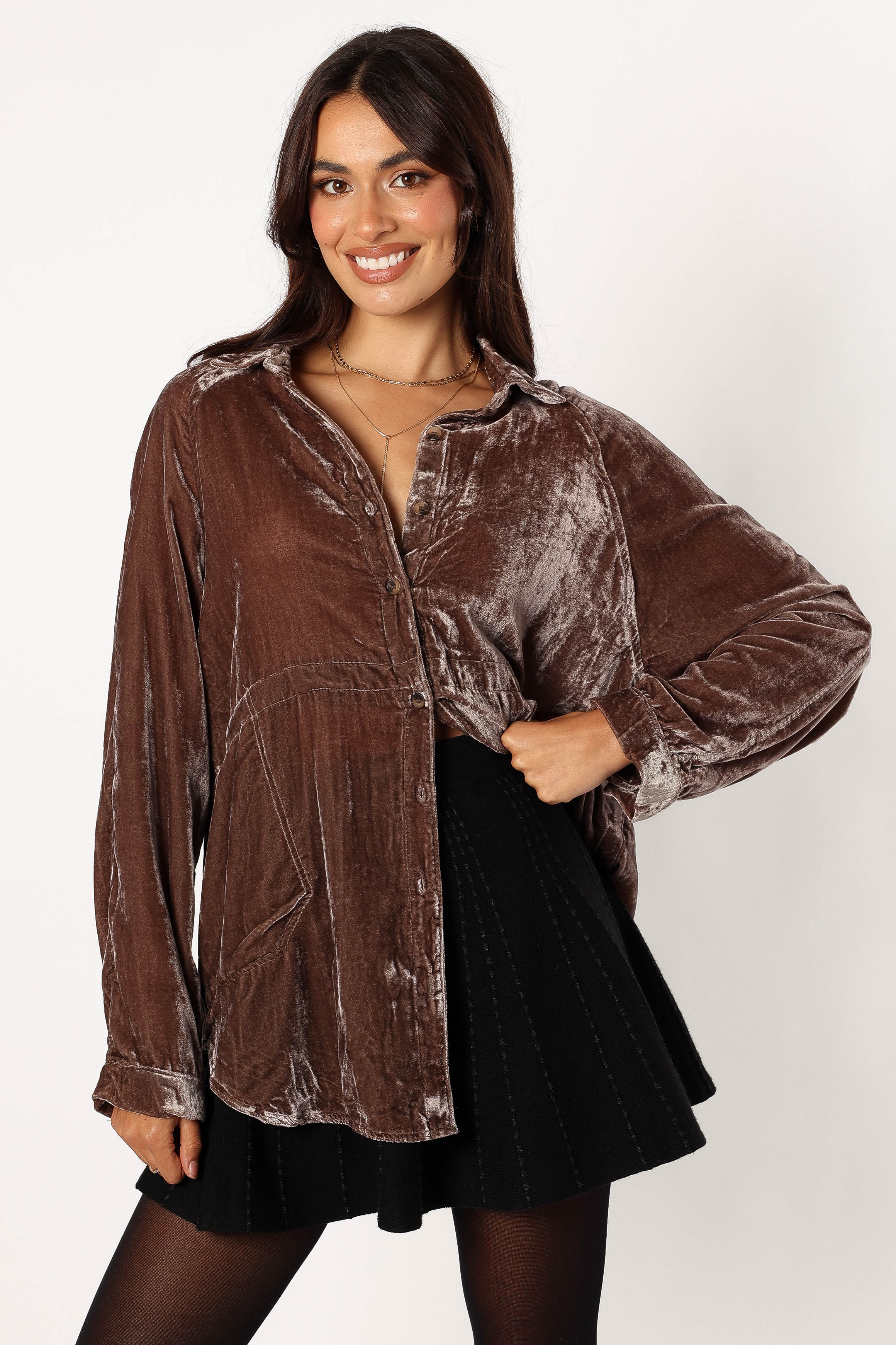 Chelsea Velvet Oversized Button Down Shirt for Women - Elegant Midnight Blue Blouse for Casual & Evening Wear | Perfect for Office, Date Night & Special Occasions