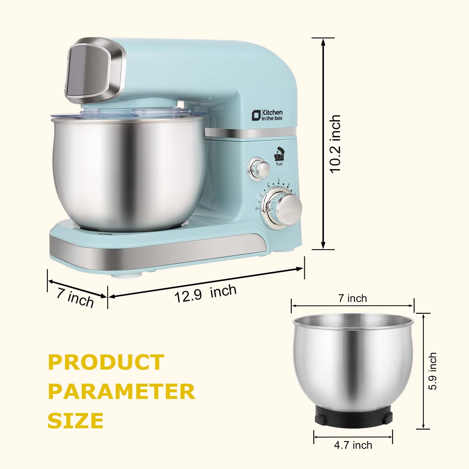 3.2Qt Small Electric Stand Mixer - 6-Speed Portable Kitchen Mixer with Egg Whisk, Dough Hook & Flat Beater - Lightweight Food Mixer for Baking, Cooking & Daily Kitchen Use (Blue)