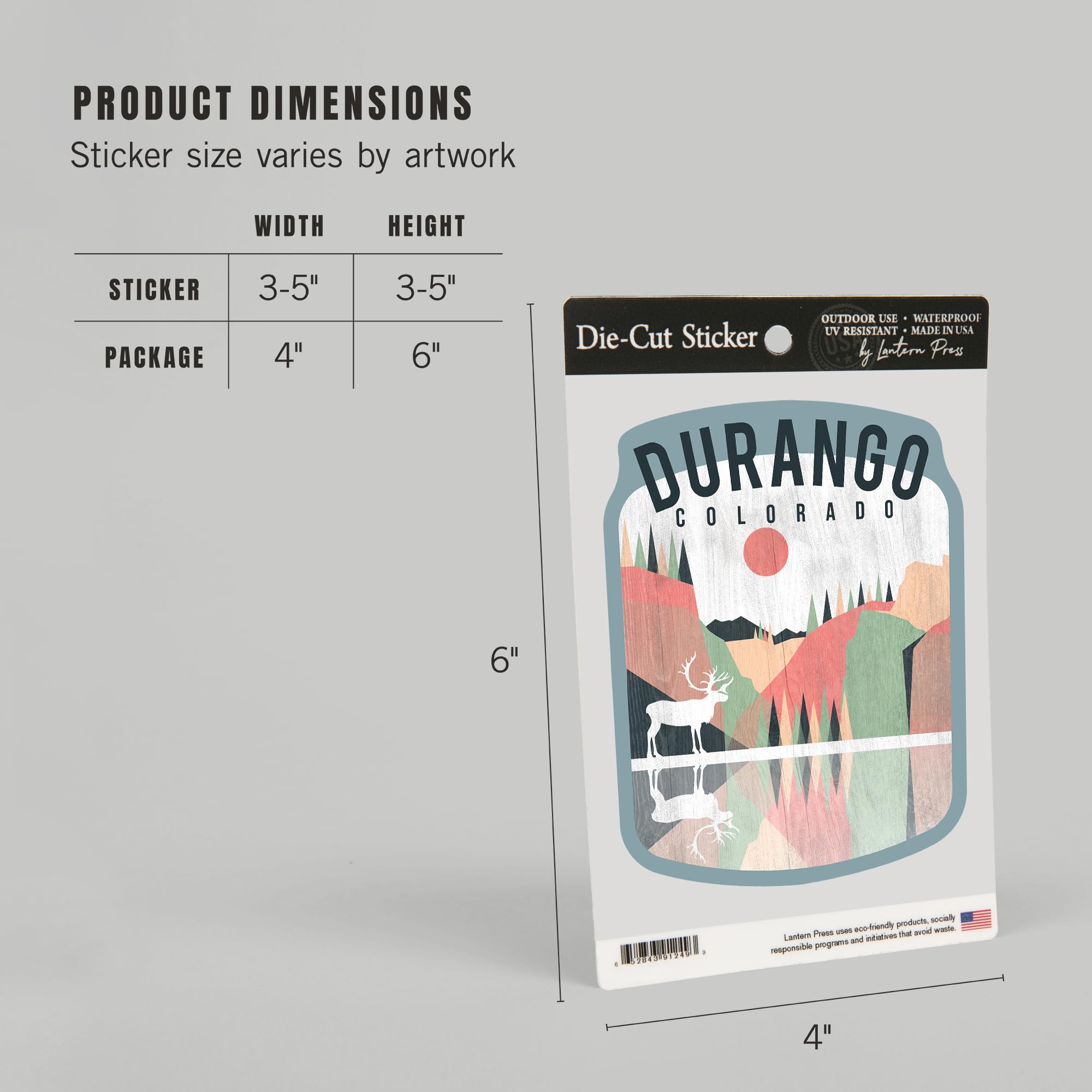 Durango Colorado Elk Die-Cut Vinyl Sticker - 3 to 6 Inch Waterproof Decal with Geometric Opacity Design for Cars, Laptops, Water Bottles & Coolers - Perfect for Outdoor Adventures, Road Trips and Personalizing Your Gear