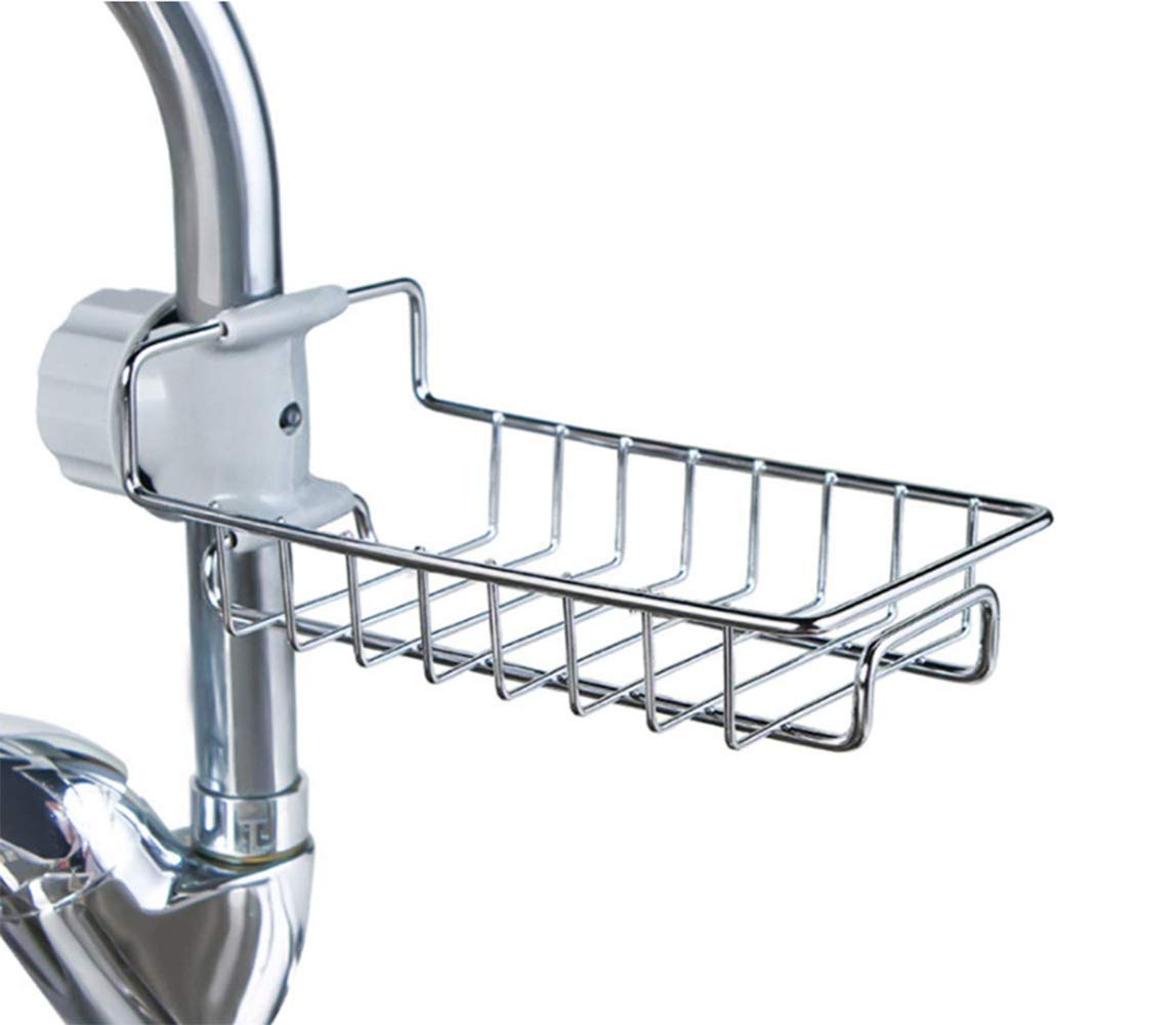 Stainless Steel Kitchen Sink Organizer - Dish Soap Sponge Holder & Faucet Storage Rack | Space-Saving Sink Caddy for Sponges, Brushes & Cleaning Supplies | Perfect for Small Kitchens & Apartment Sinks (Silver)
