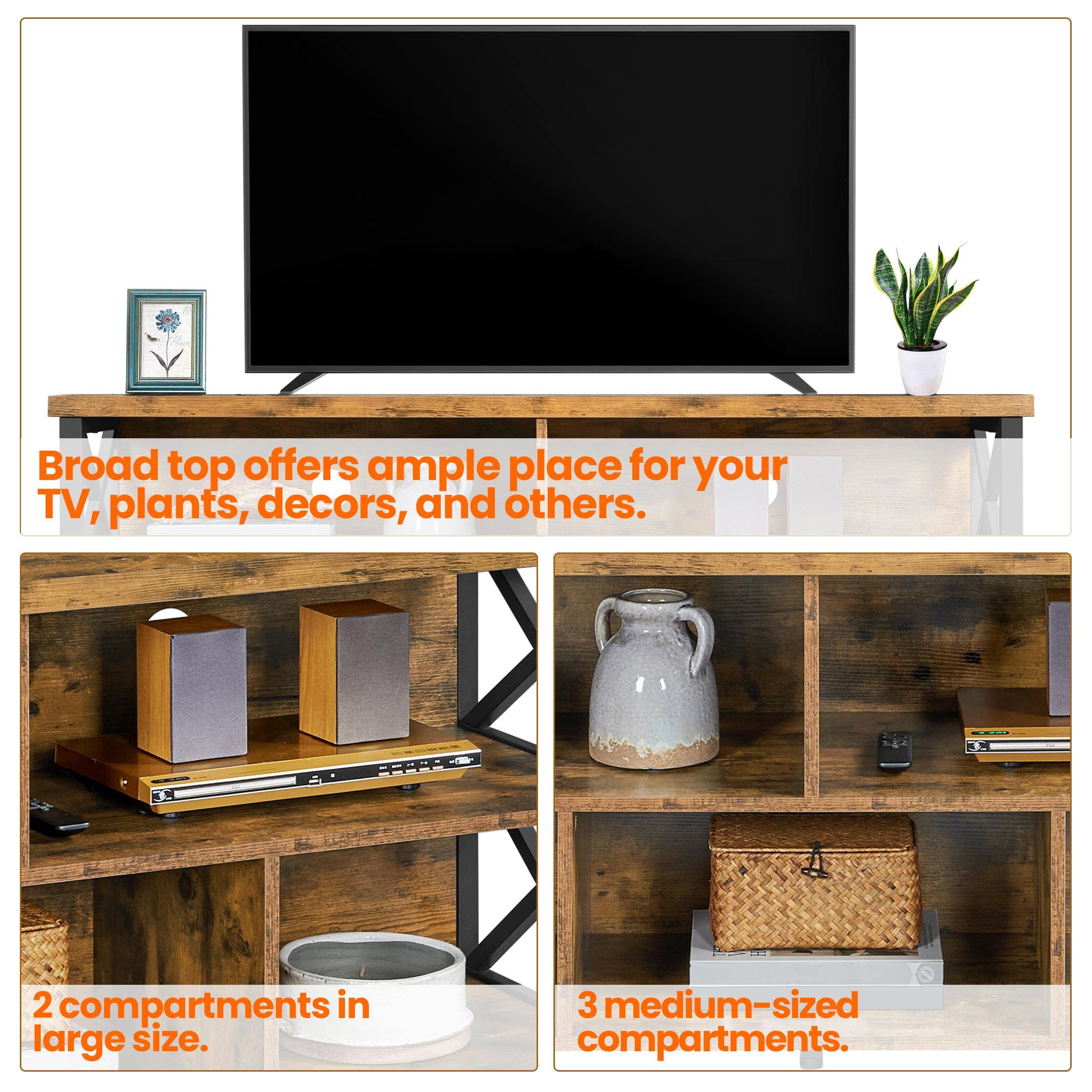 Yaheetech 65 Inch TV Stand with Storage Cabinets - Industrial Rustic Brown Wood & Metal Entertainment Center for Living Room - Perfect for Home Theater & Modern Farmhouse Decor