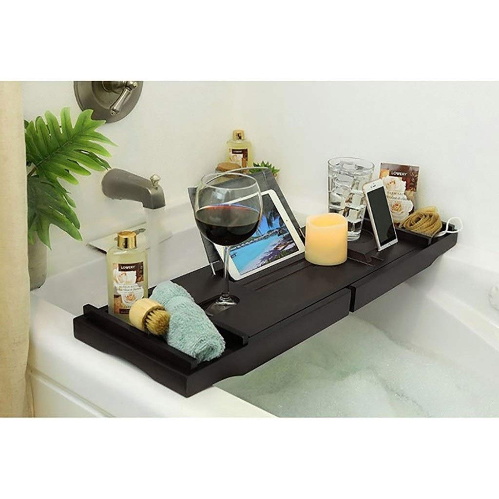 Premium Bamboo Bathtub Tray with Extendable Sides - Built-in Book/Tablet Holder, Phone Stand & Wine Glass Holder - Spa Relaxation Bath Accessories for Ultimate Self-Care Experience