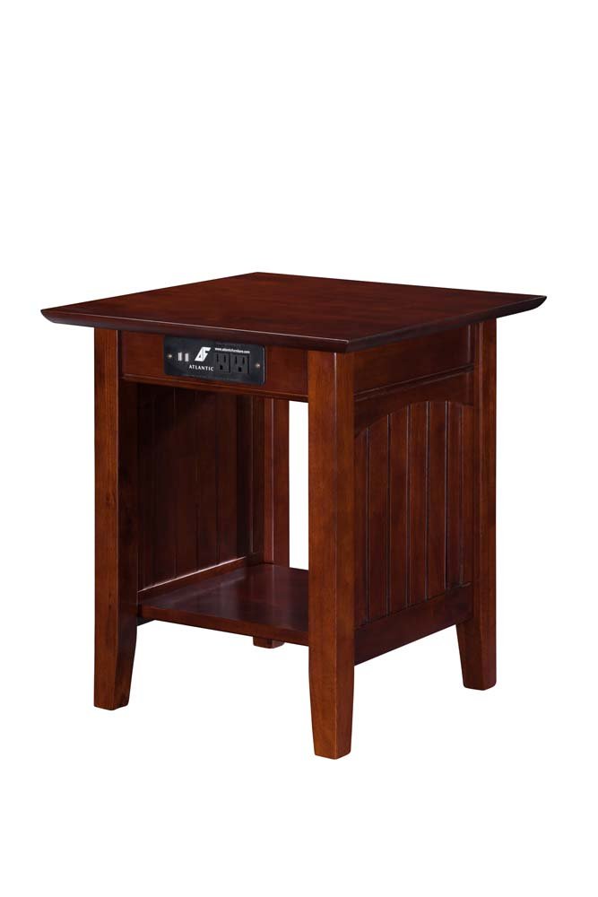 AFI Nantucket End Table with Built-in USB Charger - Walnut Nightstand for Living Room, Bedroom - Modern Side Table with Wireless Charging Station & Storage Shelf