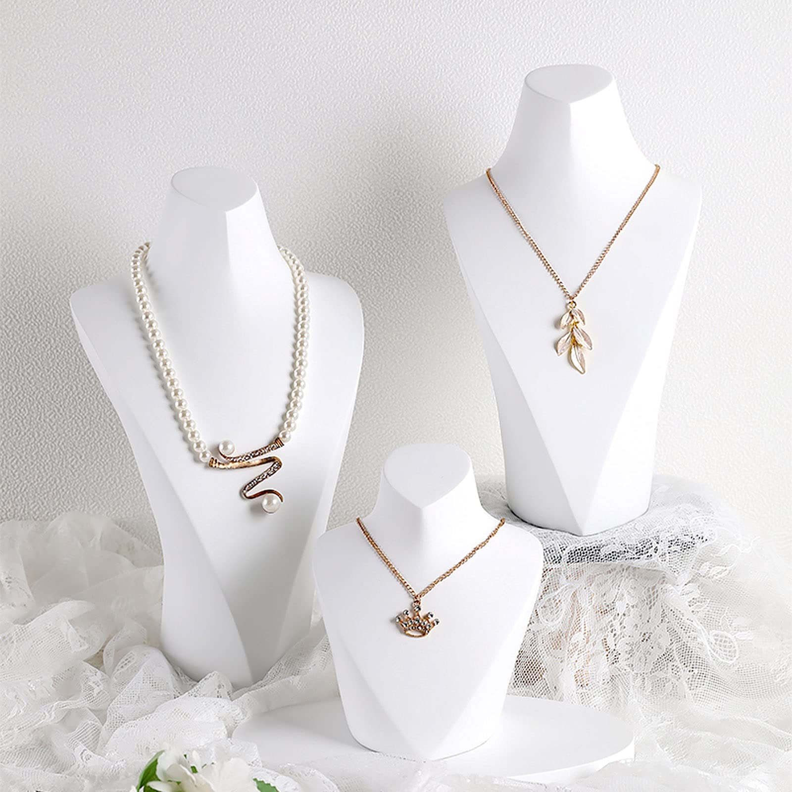 White Resin Jewelry Necklace Bust Display Stand - Mannequin Holder for Necklace Chain & Jewelry Showcase - Perfect for Retail Stores, Boutiques, and Jewelry Photography