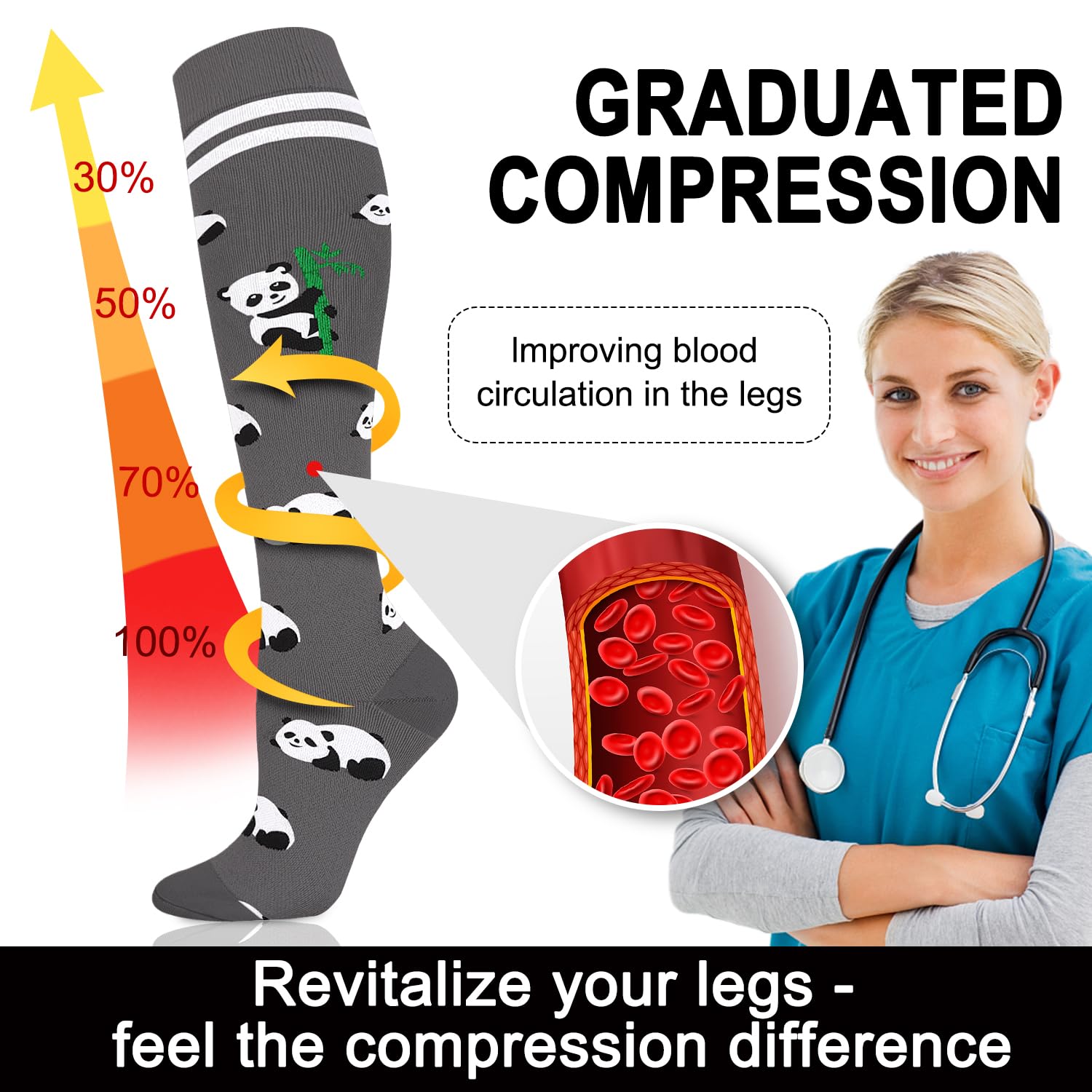 Aoliks Medical Compression Socks for Women & Men - Knee High Support Socks for Running, Nursing, Travel & Varicose Vein Relief - Ideal for Athletes, Nurses & Frequent Flyers