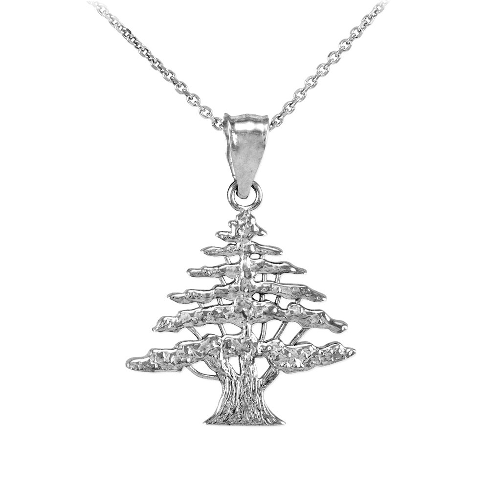 14k White Gold Cedar Tree Charm Pendant Necklace for Women - Elegant Nature-Inspired Jewelry Gift for Christmas, Anniversary & Special Occasions