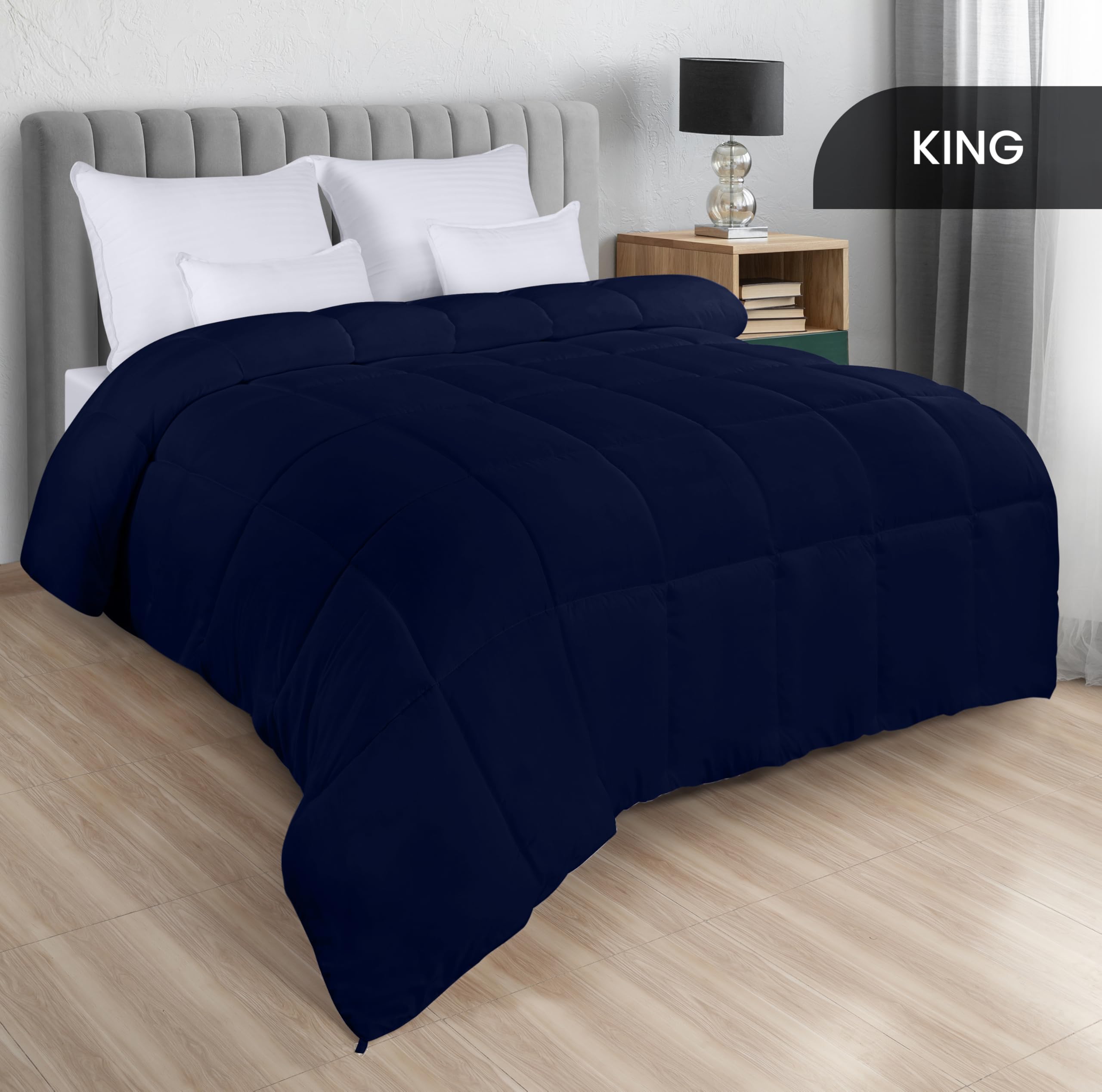Utopia Bedding King Size All Season Comforter - Down Alternative Box Stitched Duvet Insert with Corner Tabs, Machine Washable (Navy Blue) - Perfect for Cozy Bedroom Decor & Guest Room Essentials