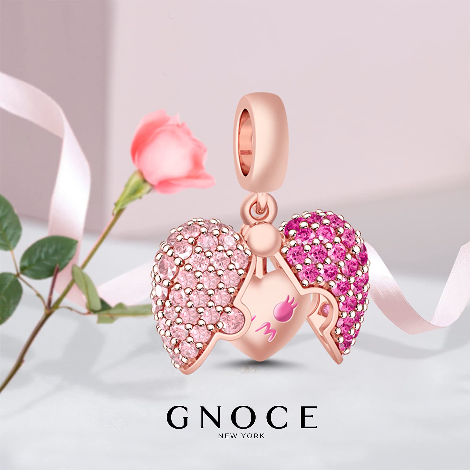 GNOCE 925 Sterling Silver Rose Gold Open Heart Key Pendant Charm Set for Women - Valentine's Day Gift for Her, Bracelet & Necklace Jewelry - Perfect for Anniversaries, Birthdays & Romantic Occasions