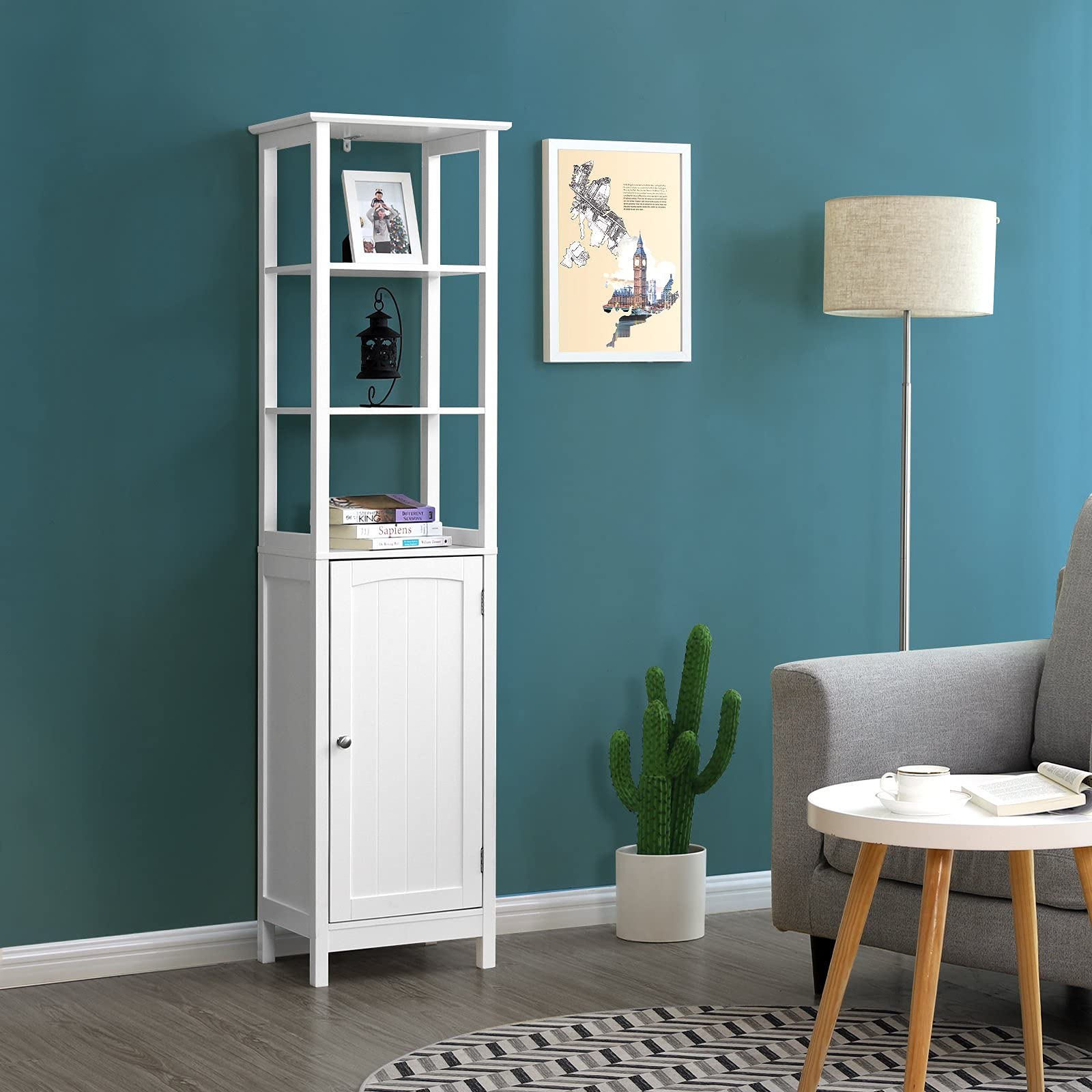 VASAGLE 3-Tier Floor Cabinet - White Bathroom Storage Cabinet with Shelves, Freestanding Linen Tower, Wooden Cupboard for Bathroom, Bedroom & Living Room Organization | Space-Saving Home Decor Solution