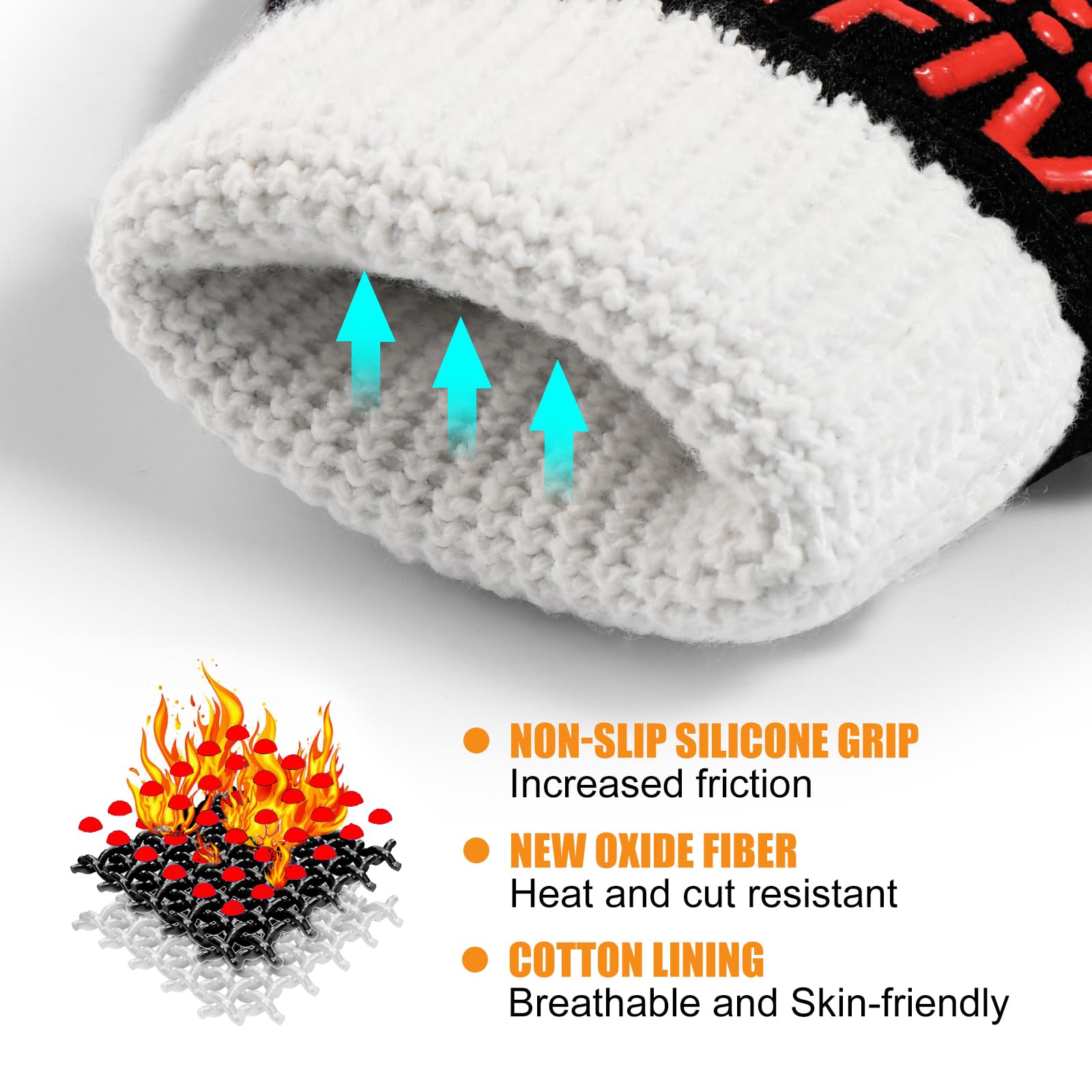 Heat Resistant BBQ Gloves 1472°F - Non-Slip Silicone Oven Mitts for Grilling, Baking, Cooking & Outdoor Camping - Perfect for Backyard BBQs, Fire Pits & Kitchen Safety (Red)