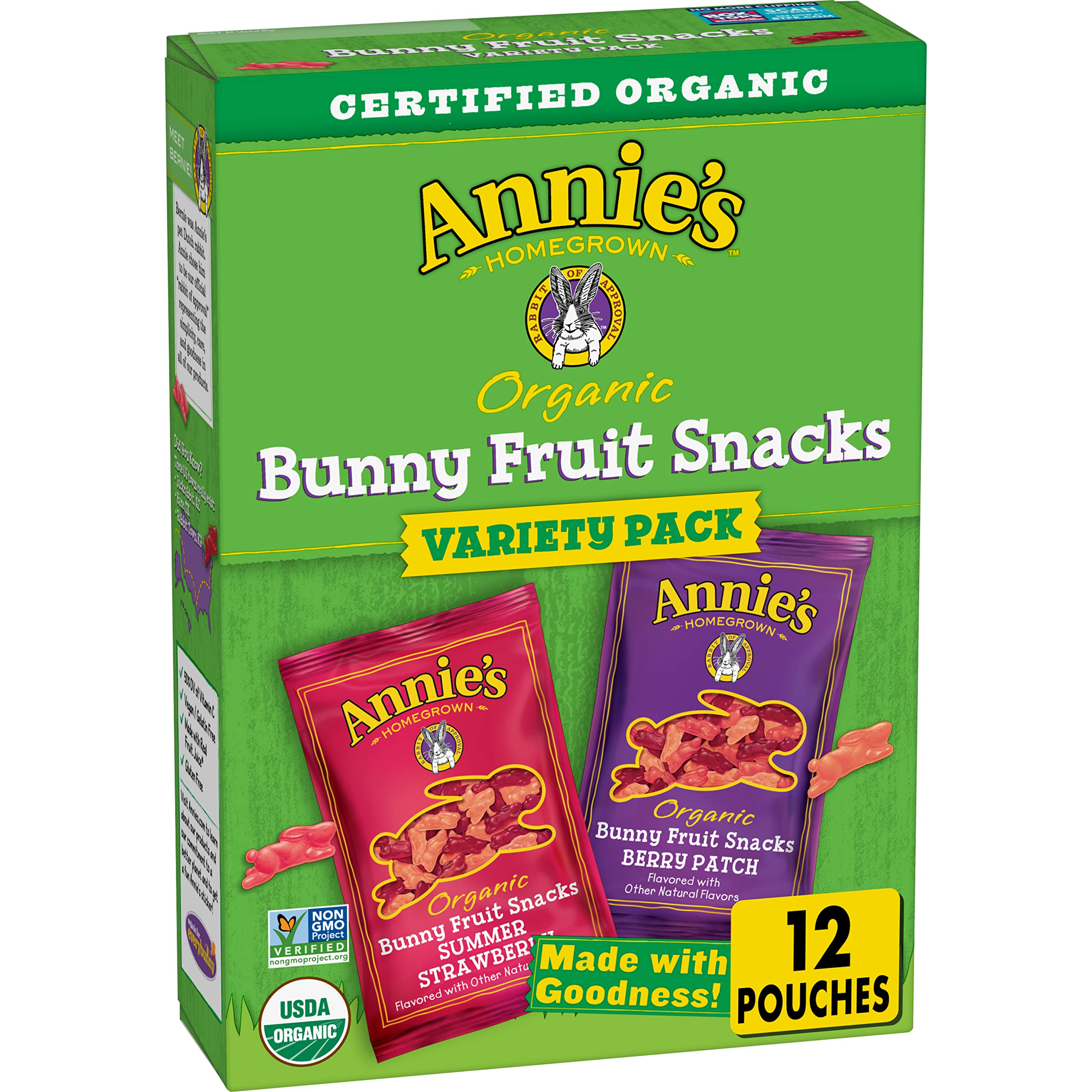 Annie's Organic Bunny Fruit Snacks Variety Pack - 9.6oz, 8 Count | Gluten Free, Vegan, Non-GMO | Healthy Kids Snacks for Lunch Box, School, Travel & On-the-Go