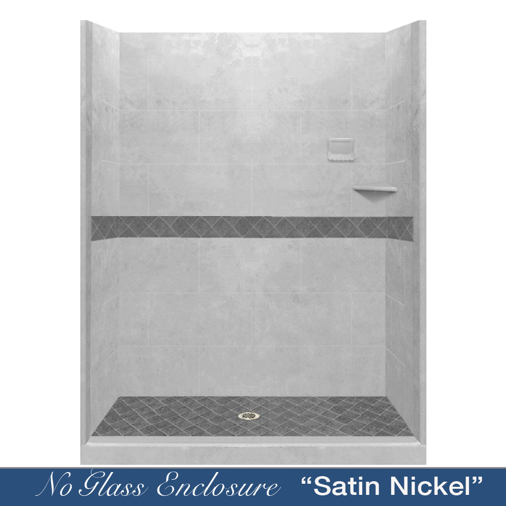 60 Alcove Portland Cement Sistine Stone & Diamond Stone Accent - DIY Shower Remodel Kit for Bathroom Renovation | Waterproof & Durable Tile Solution for Modern Homes